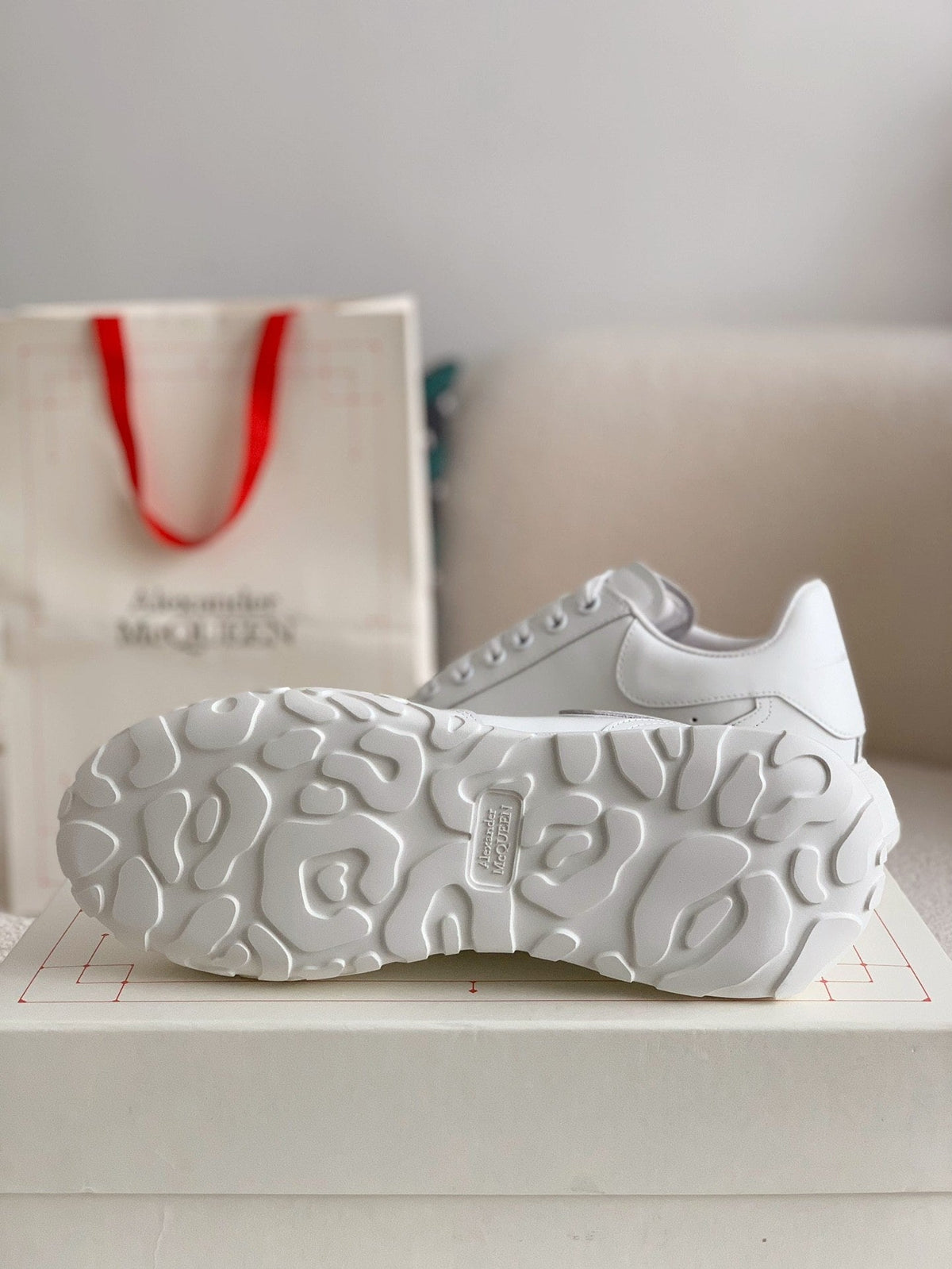 Alexander McQueen Men’s White Leather Court Trainer Sneakers