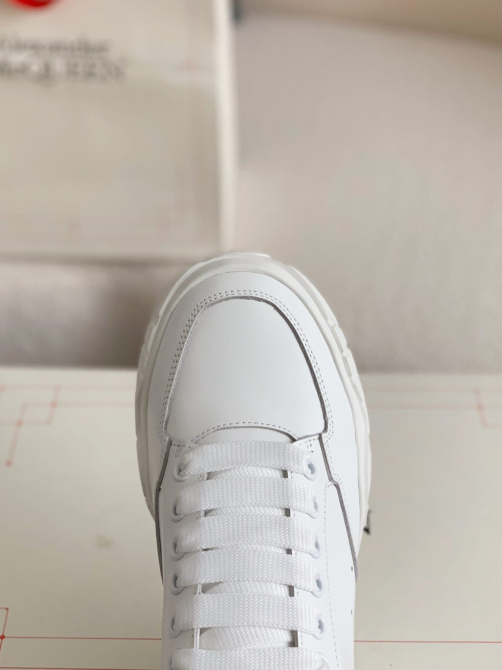 Alexander McQueen Men’s White Leather Court Trainer Sneakers