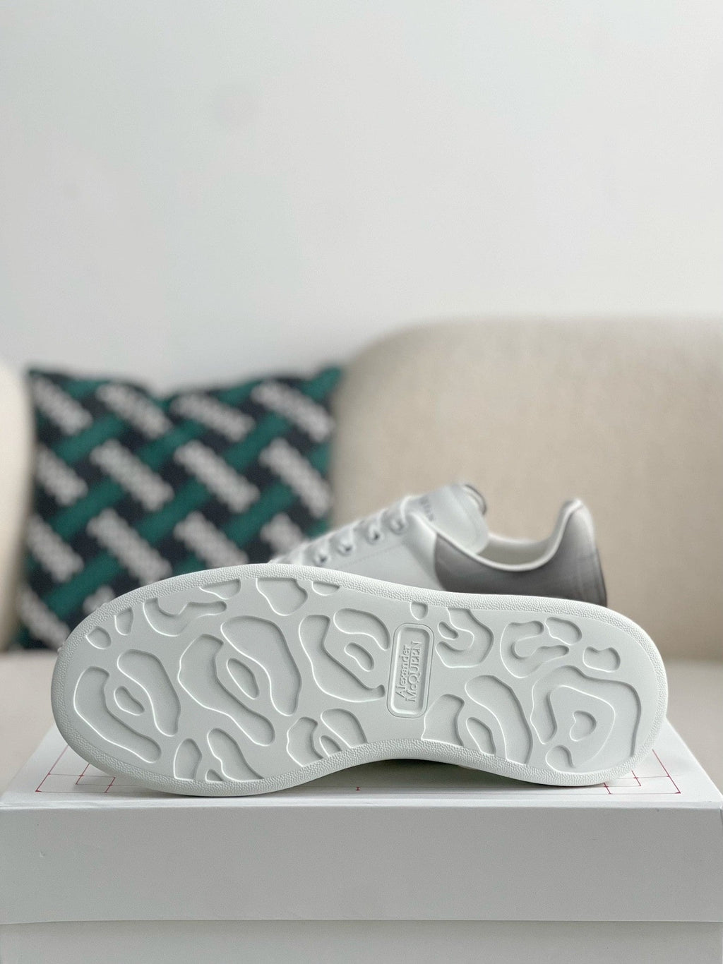 Alexander McQueen Men’s White Leather Oversized Sneakers with Gunmetal Metallic Heel