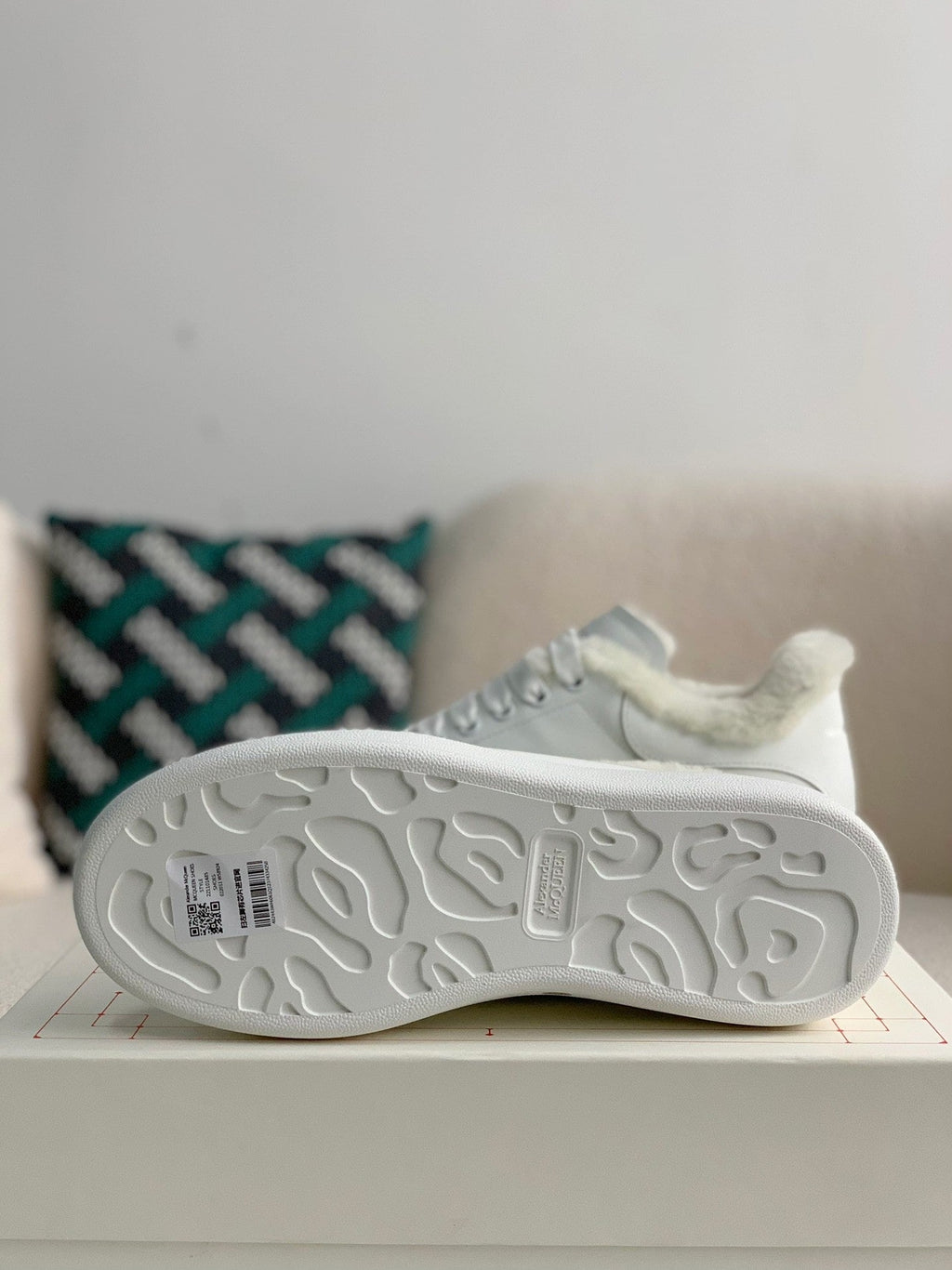 Alexander McQueen Men’s White Leather Oversized Sneakers with Shearling Lining
