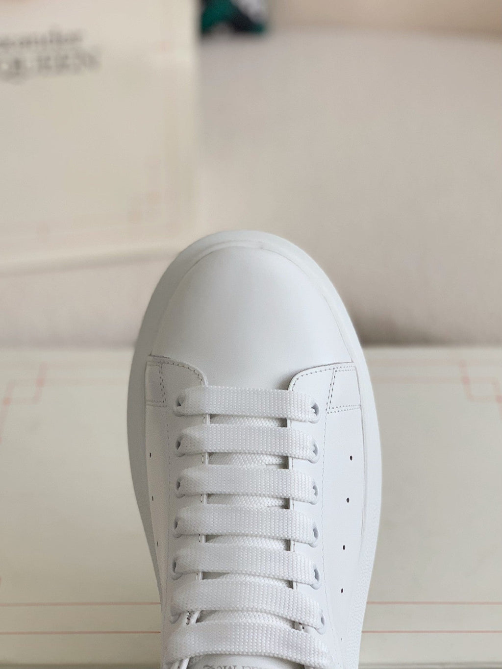 Alexander McQueen Men’s White Leather Oversized Sneakers with Silver Rose Studs