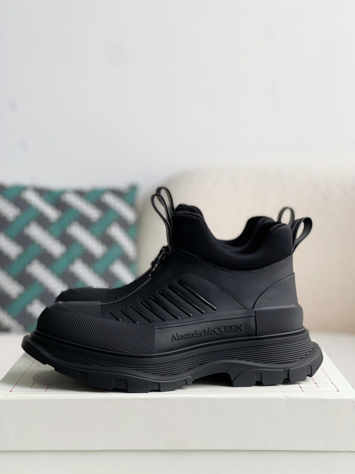 Alexander McQueen Moto Tread Slick Black Zip-Up Hybrid Sneakers