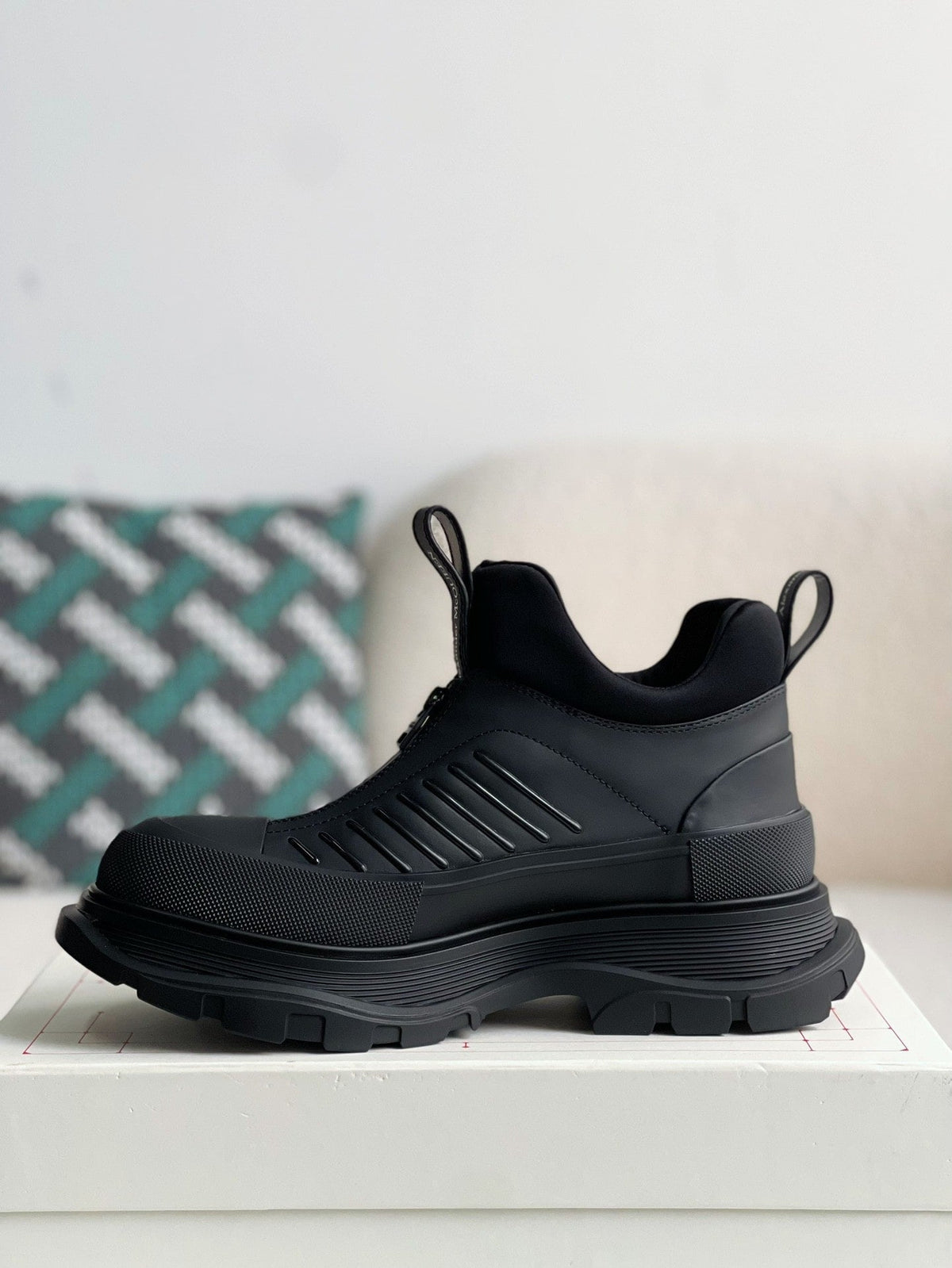 Alexander McQueen Moto Tread Slick Black Zip-Up Hybrid Sneakers