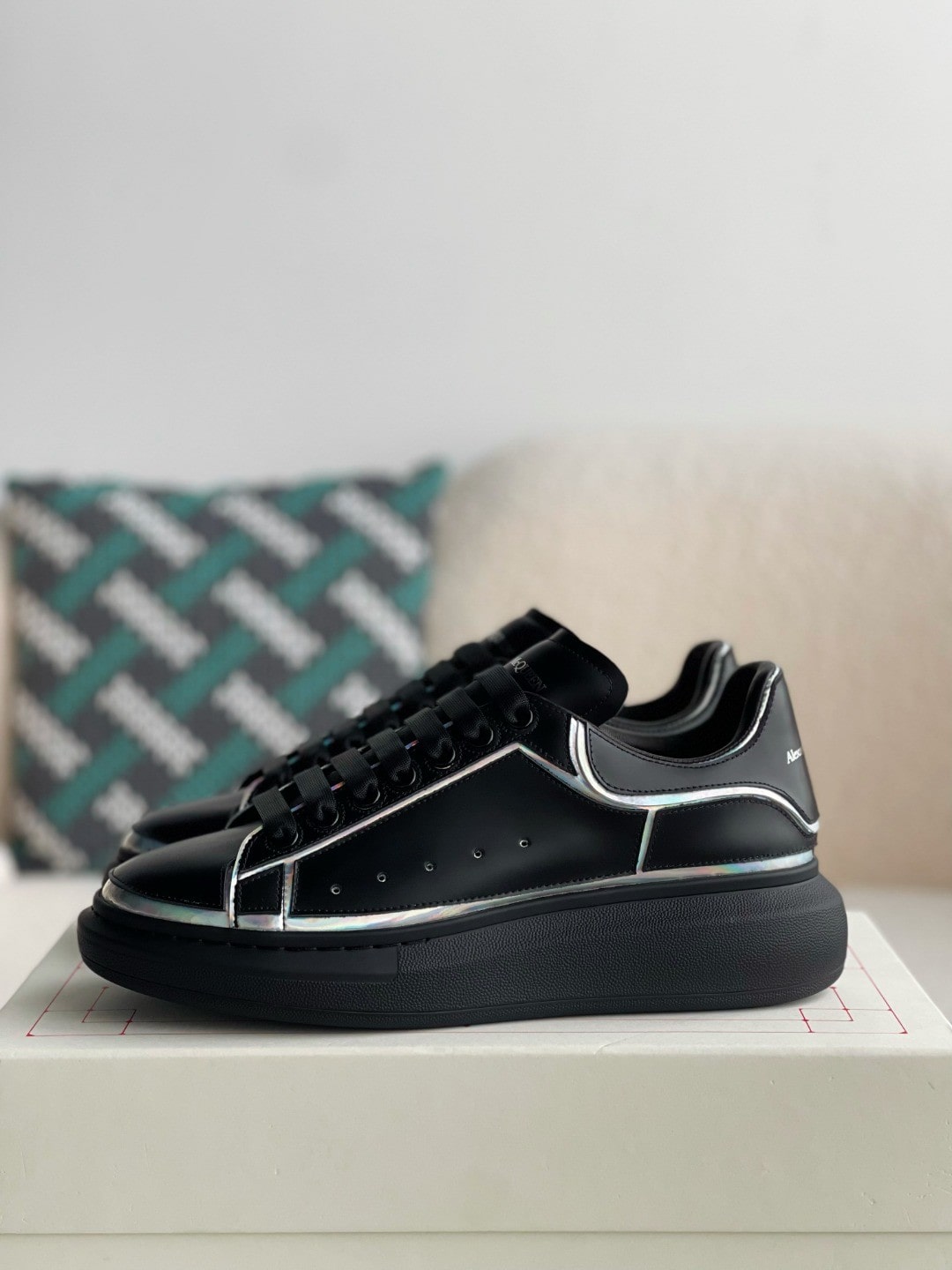 Alexander McQueen Oversized Black Sneakers with Holographic Piping Outline