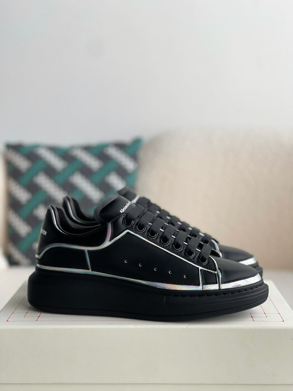 Alexander McQueen Oversized Black Sneakers with Holographic Piping Outline