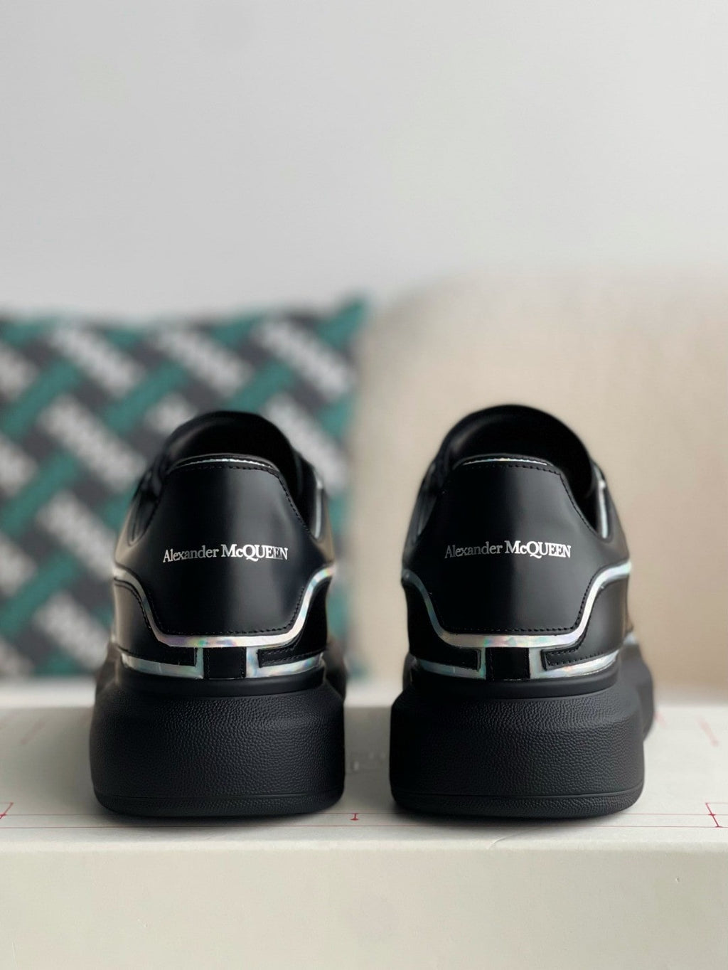 Alexander McQueen Oversized Black Sneakers with Holographic Piping Outline