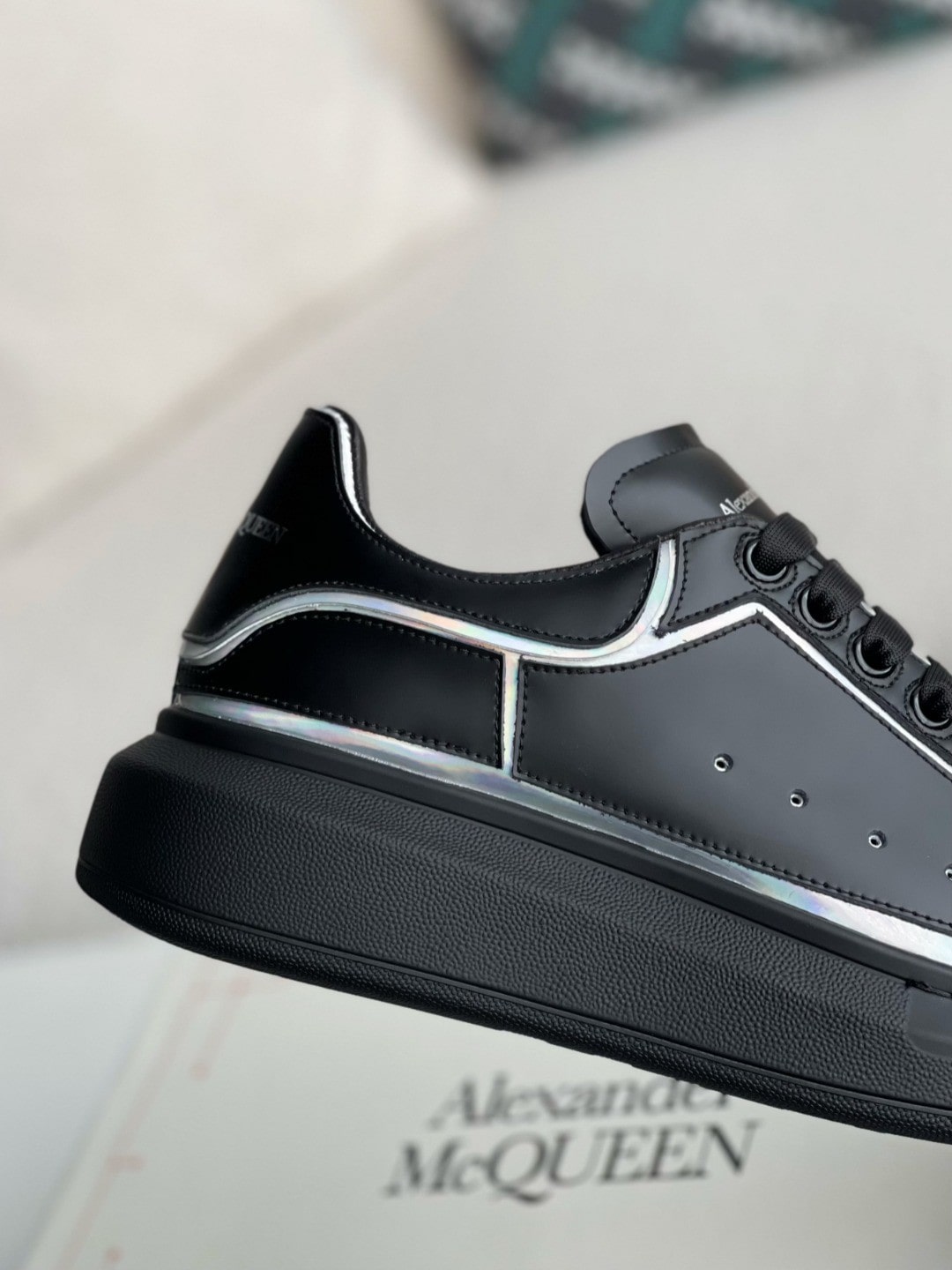 Alexander McQueen Oversized Black Sneakers with Holographic Piping Outline