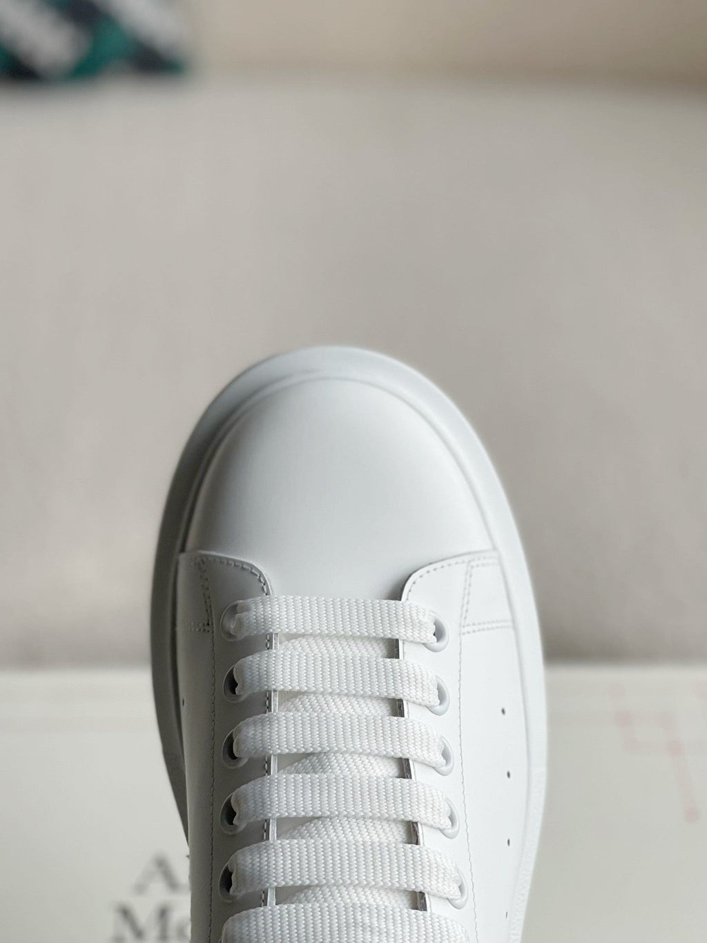 Alexander McQueen White Leather Oversized Sneakers with Navy Blue Patent Heel