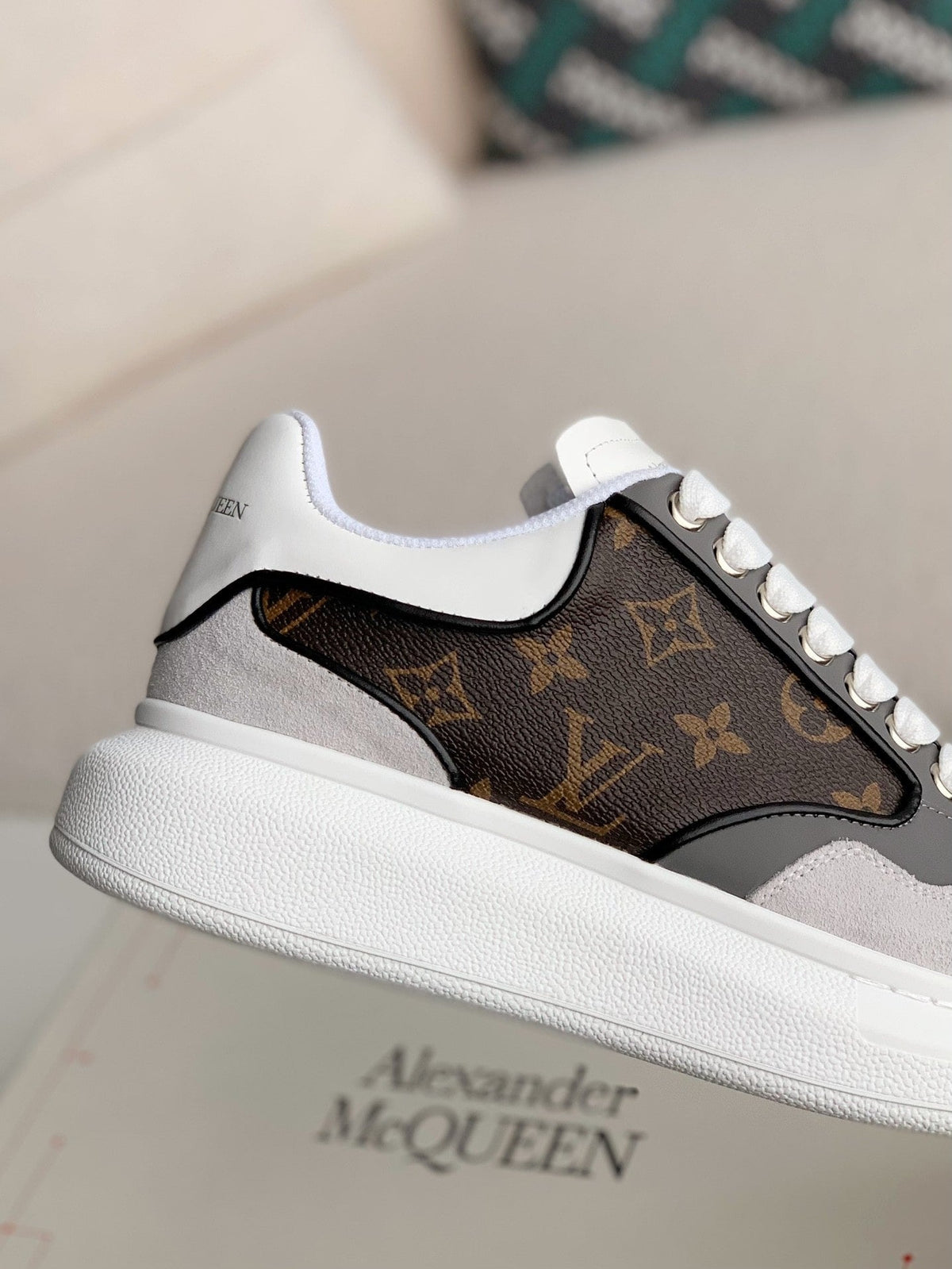 Alexander McQueen x Louis Vuitton Oversized Sneakers with Brown Monogram and Grey Suede Accents