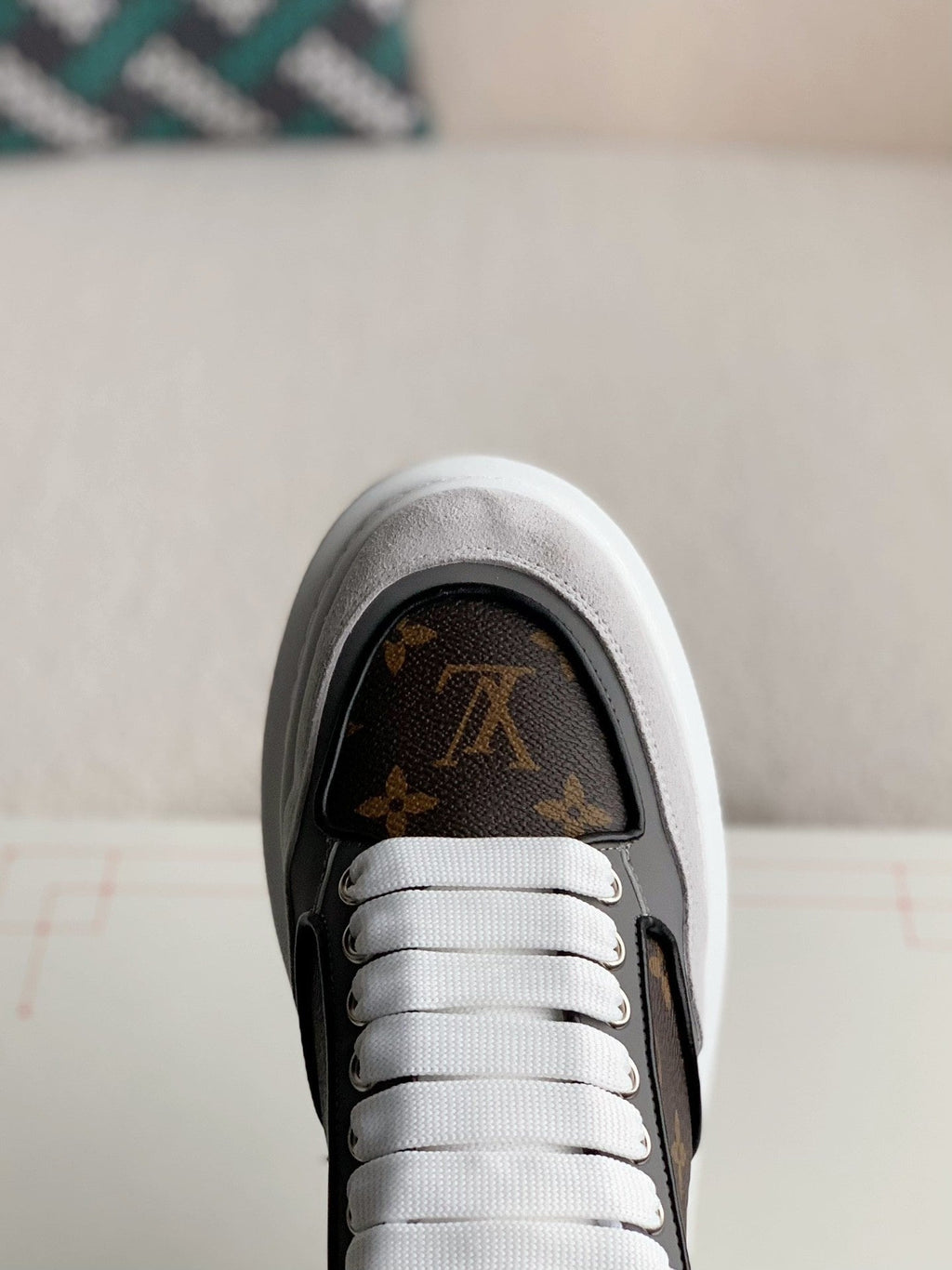 Alexander McQueen x Louis Vuitton Oversized Sneakers with Brown Monogram and Grey Suede Accents