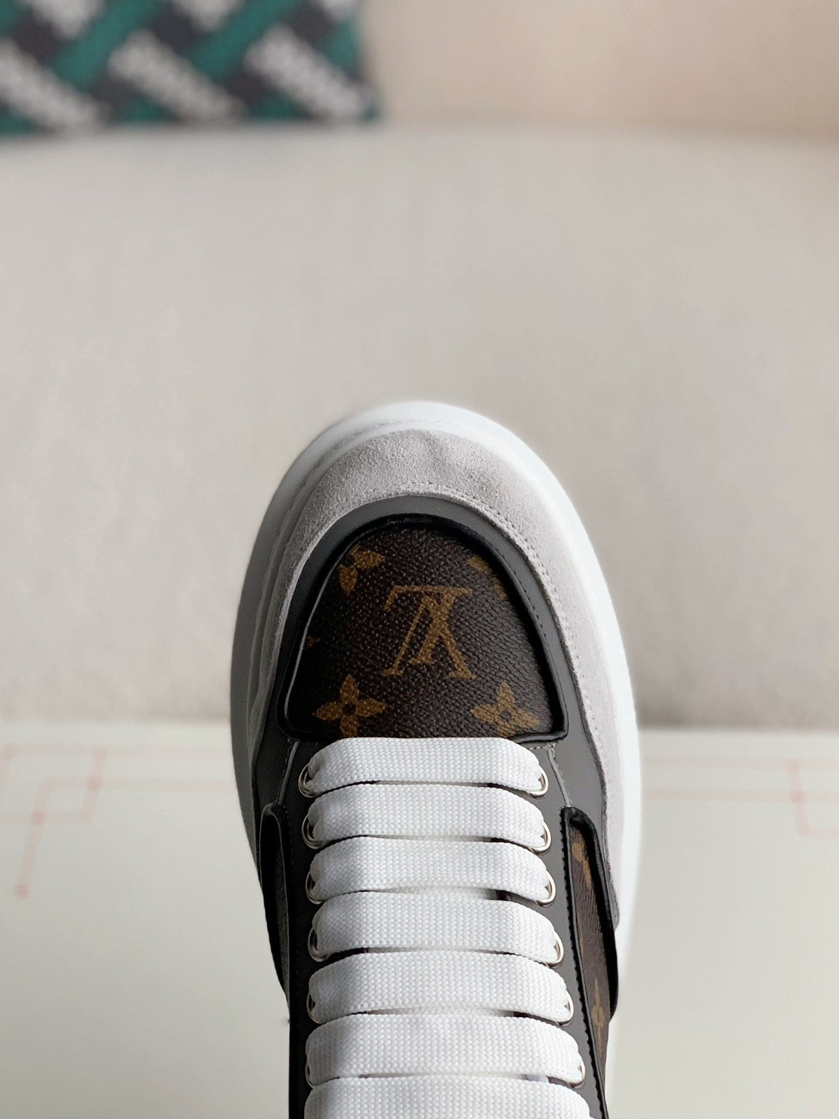 Alexander McQueen x Louis Vuitton Oversized Sneakers with Brown Monogram and Grey Suede Accents