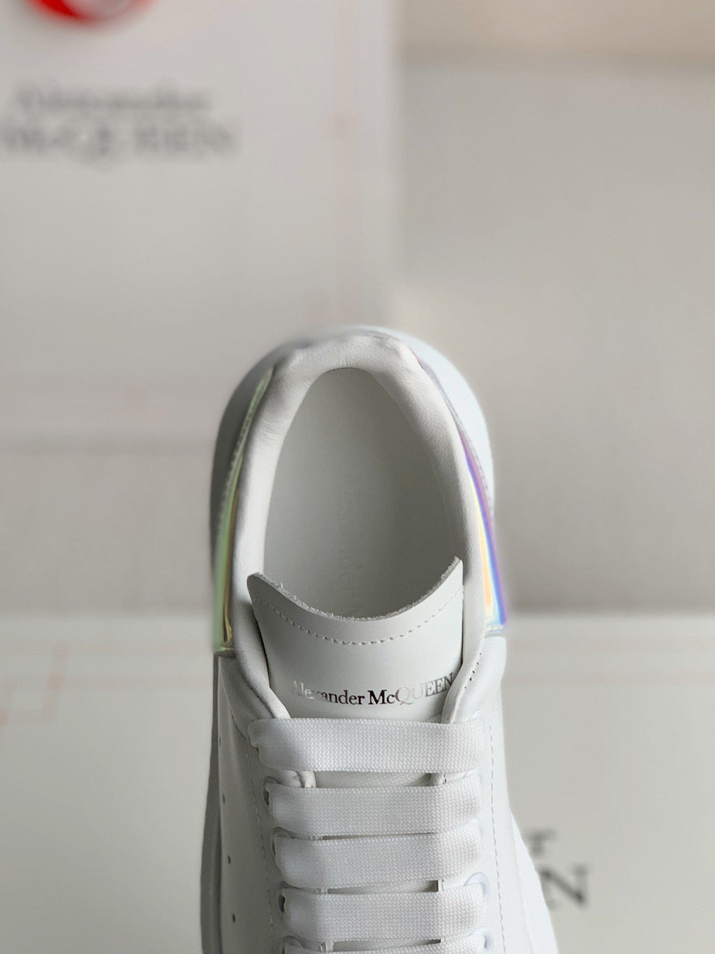 Alexander McQueen White Leather Oversized Sneakers with Holographic Iridescent Heel