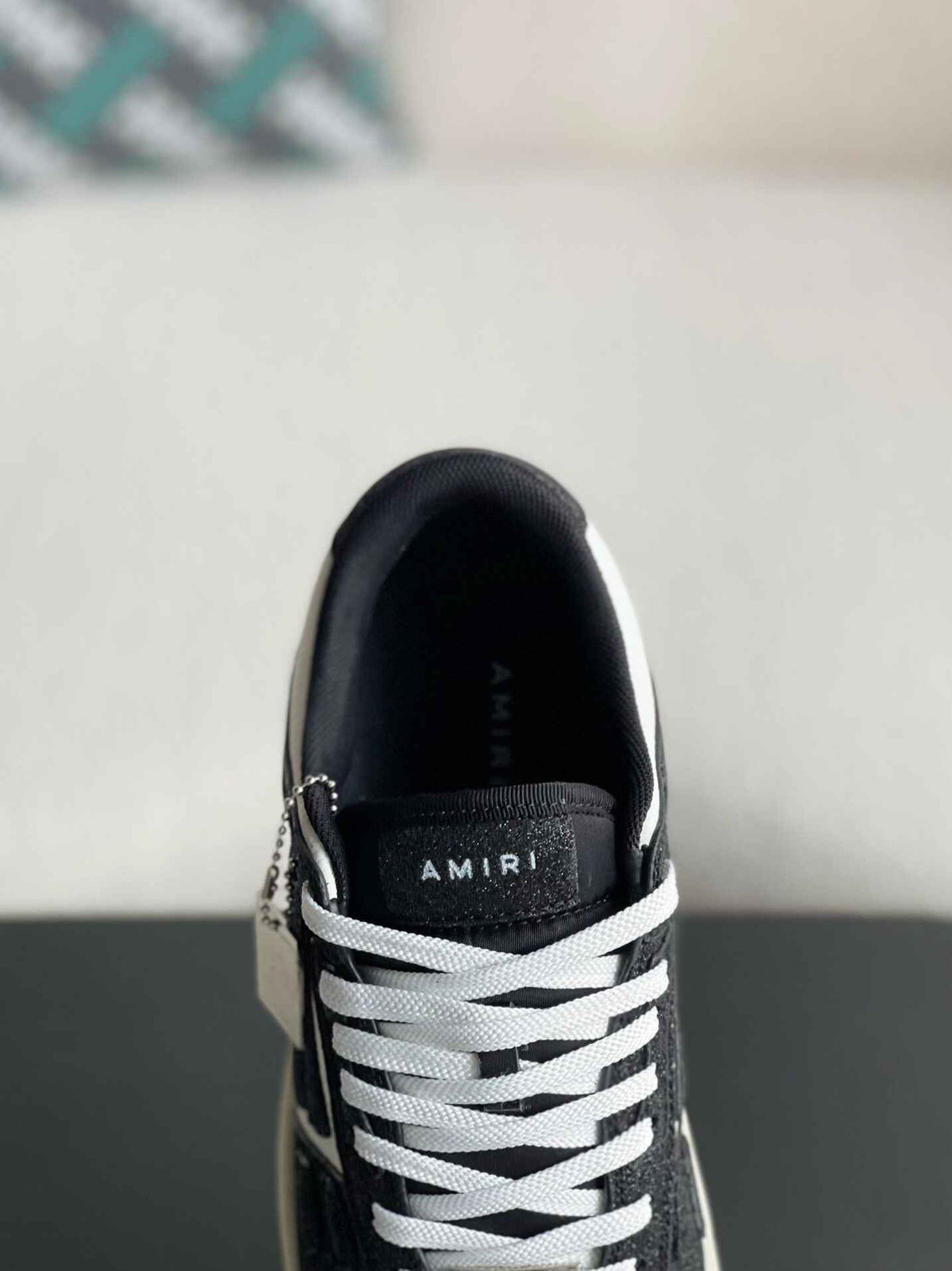 Amiri Skel Top Low – Black Glitter & White Grained Leather