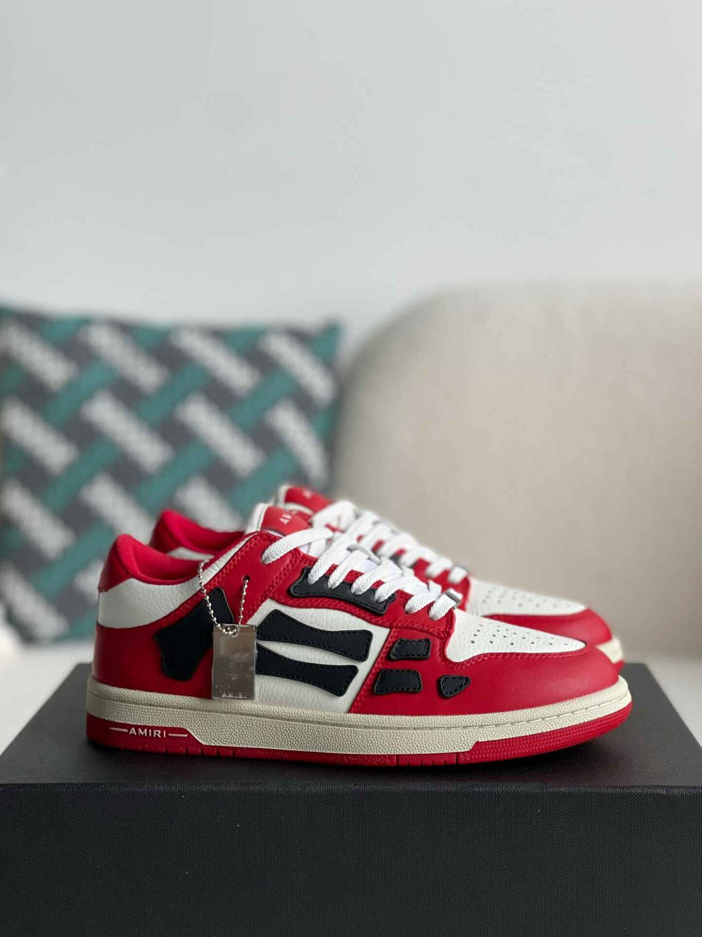 Amiri Skel Top Low – Red, White & Black Grained Leather