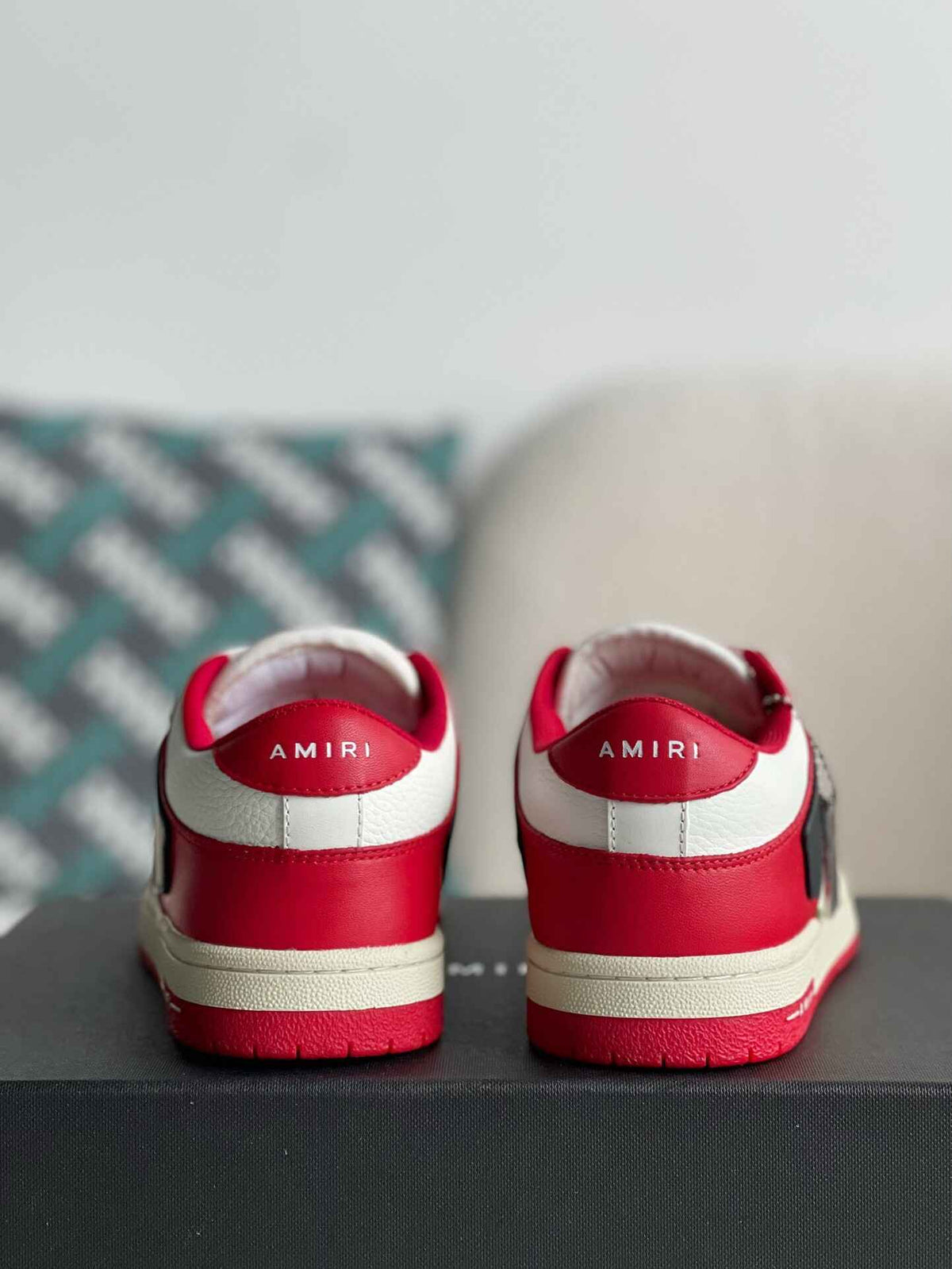 Amiri Skel Top Low – Red, White & Black Grained Leather