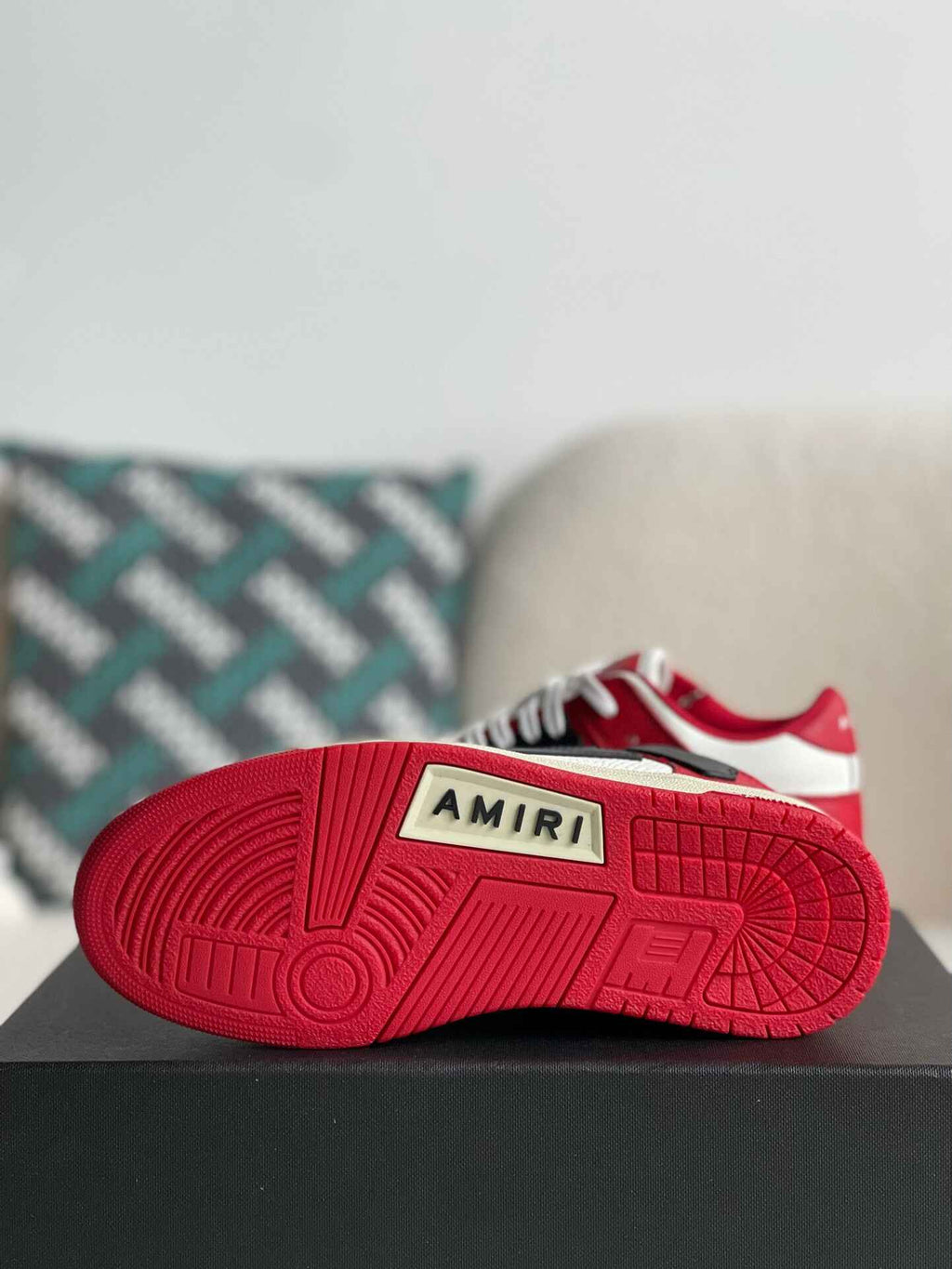 Amiri Skel Top Low – Red, White & Black Grained Leather