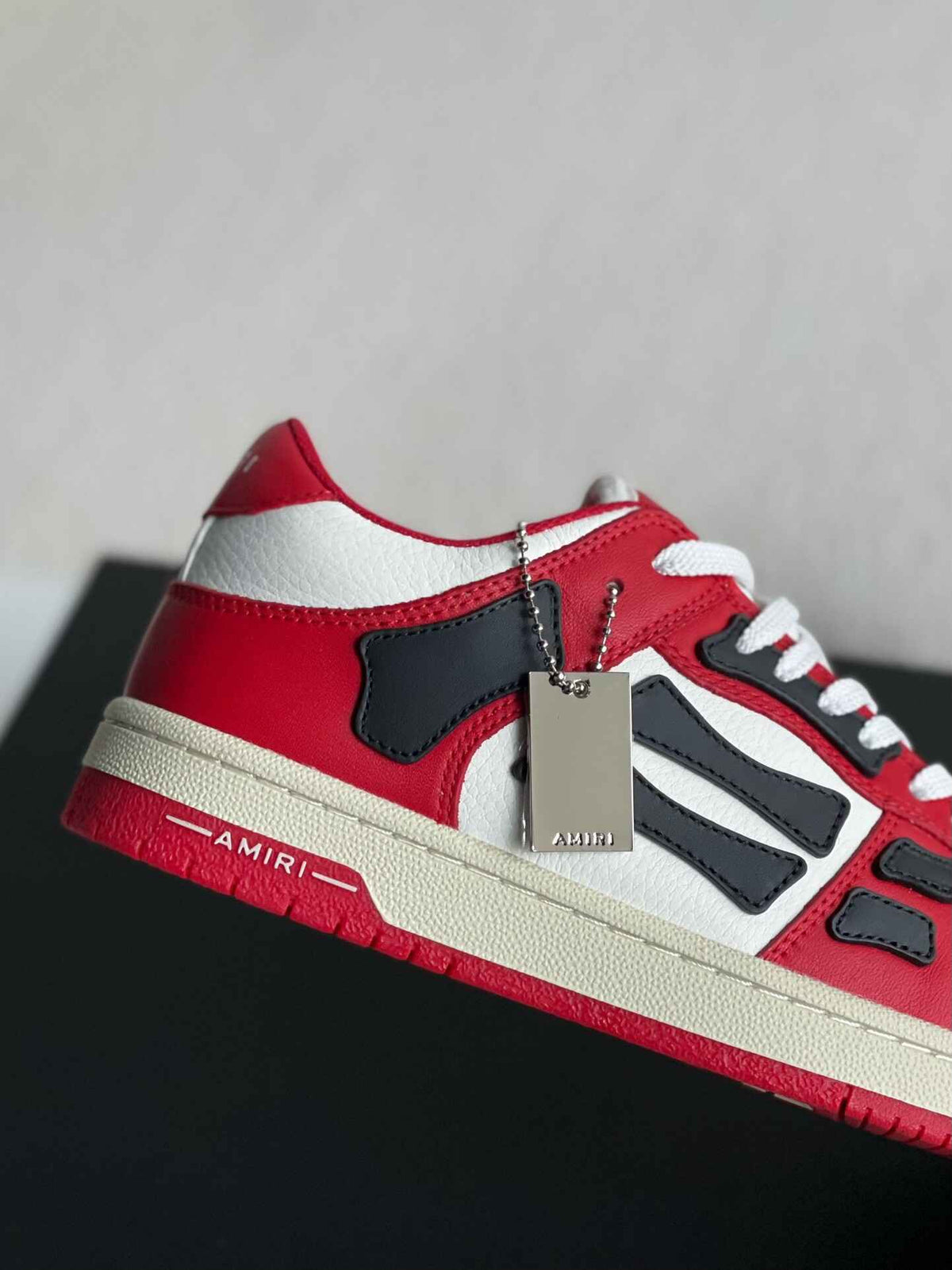 Amiri Skel Top Low – Red, White & Black Grained Leather