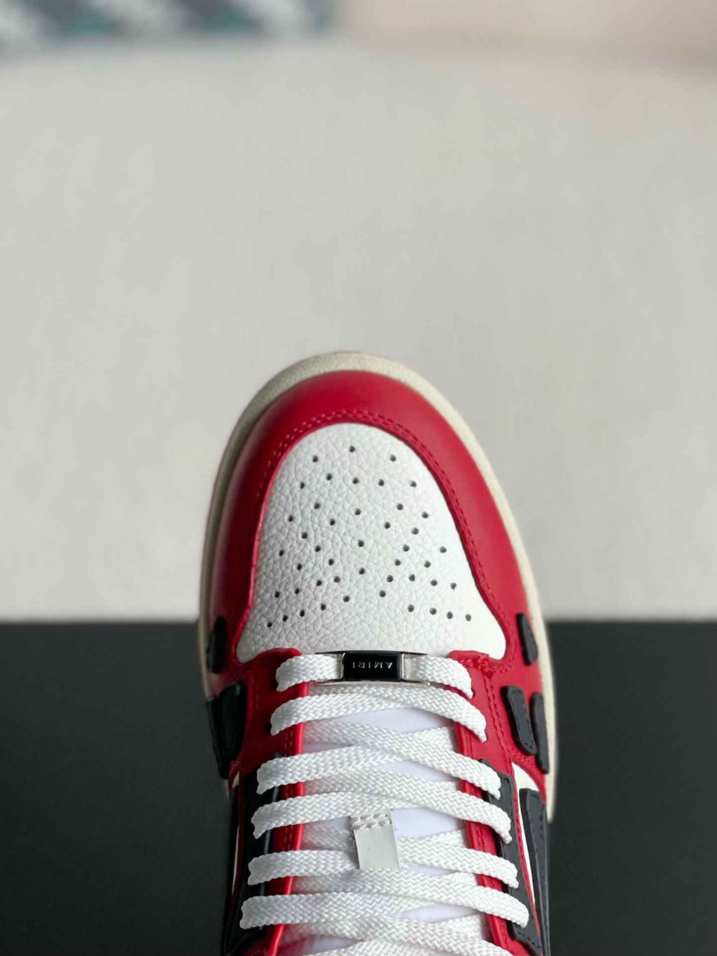 Amiri Skel Top Low – Red, White & Black Grained Leather
