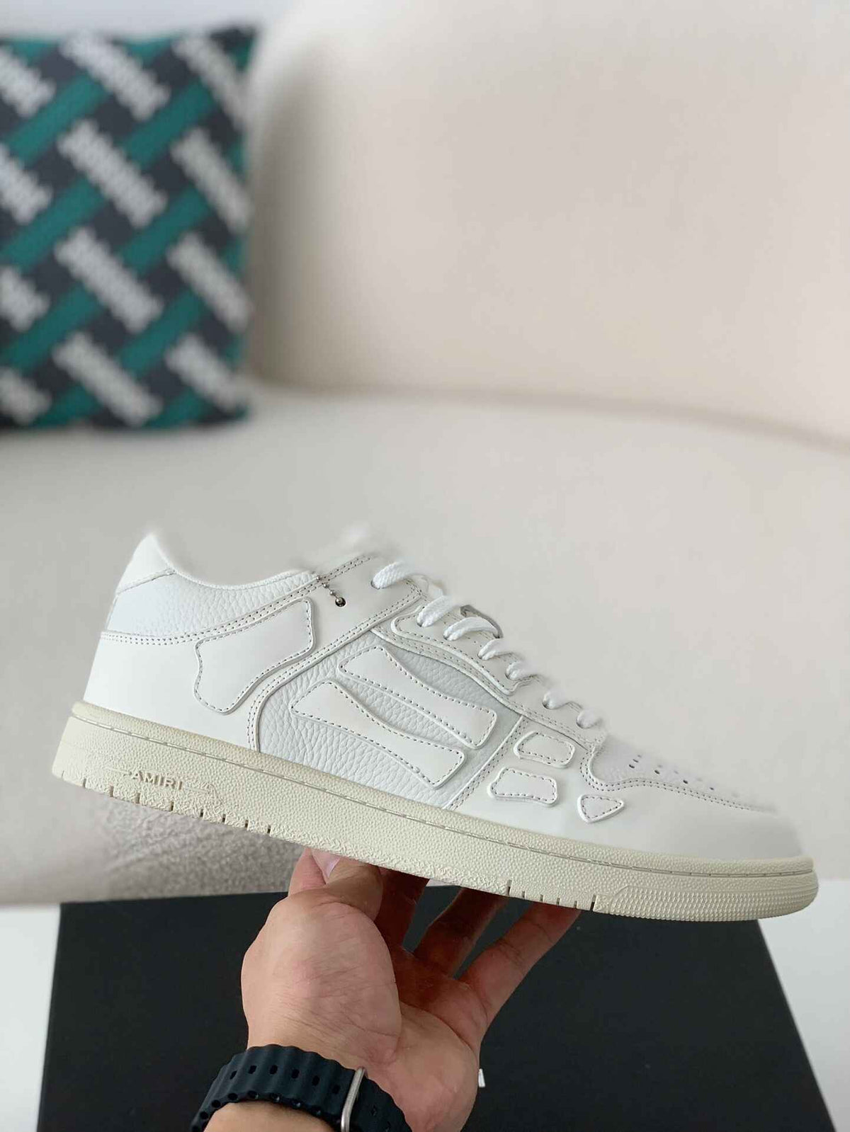 Amiri Skel Top Low – Triple White Grained Leather