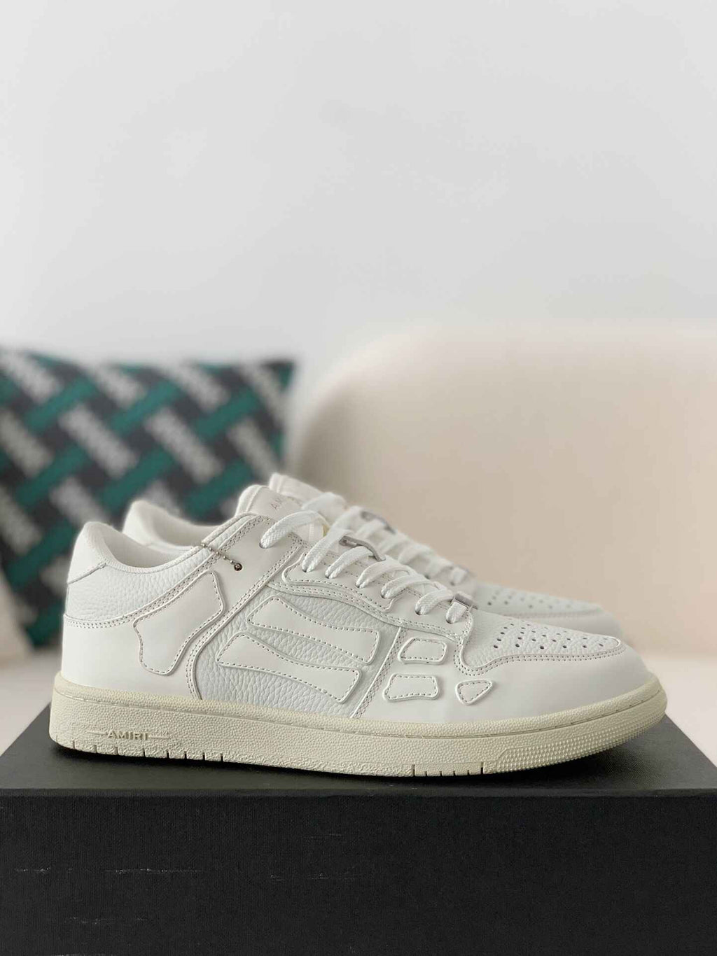Amiri Skel Top Low – Triple White Grained Leather