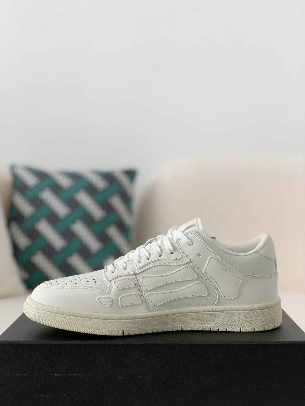 Amiri Skel Top Low – Triple White Grained Leather