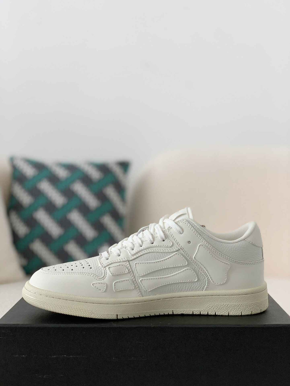 Amiri Skel Top Low – Triple White Grained Leather