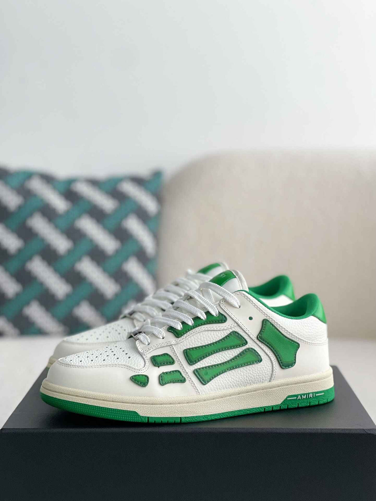 Amiri Skel Top Low – White & Green Grained Leather