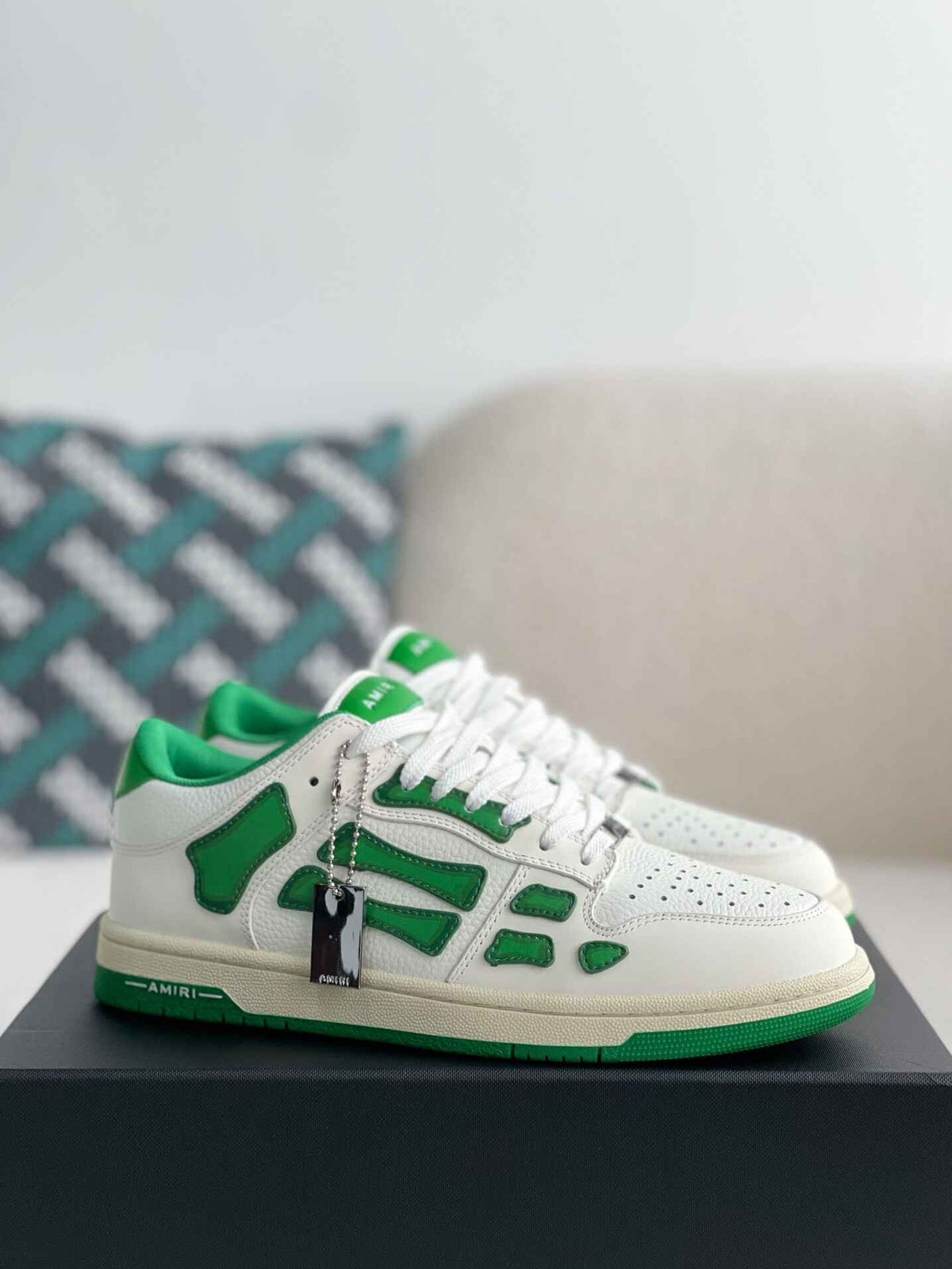 Amiri Skel Top Low – White & Green Grained Leather