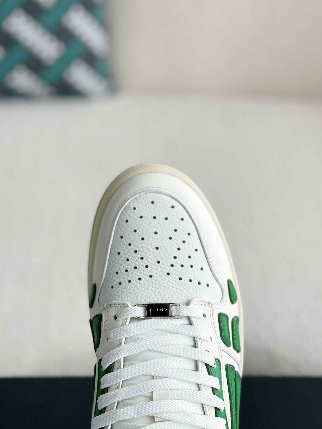 Amiri Skel Top Low – White & Green Grained Leather