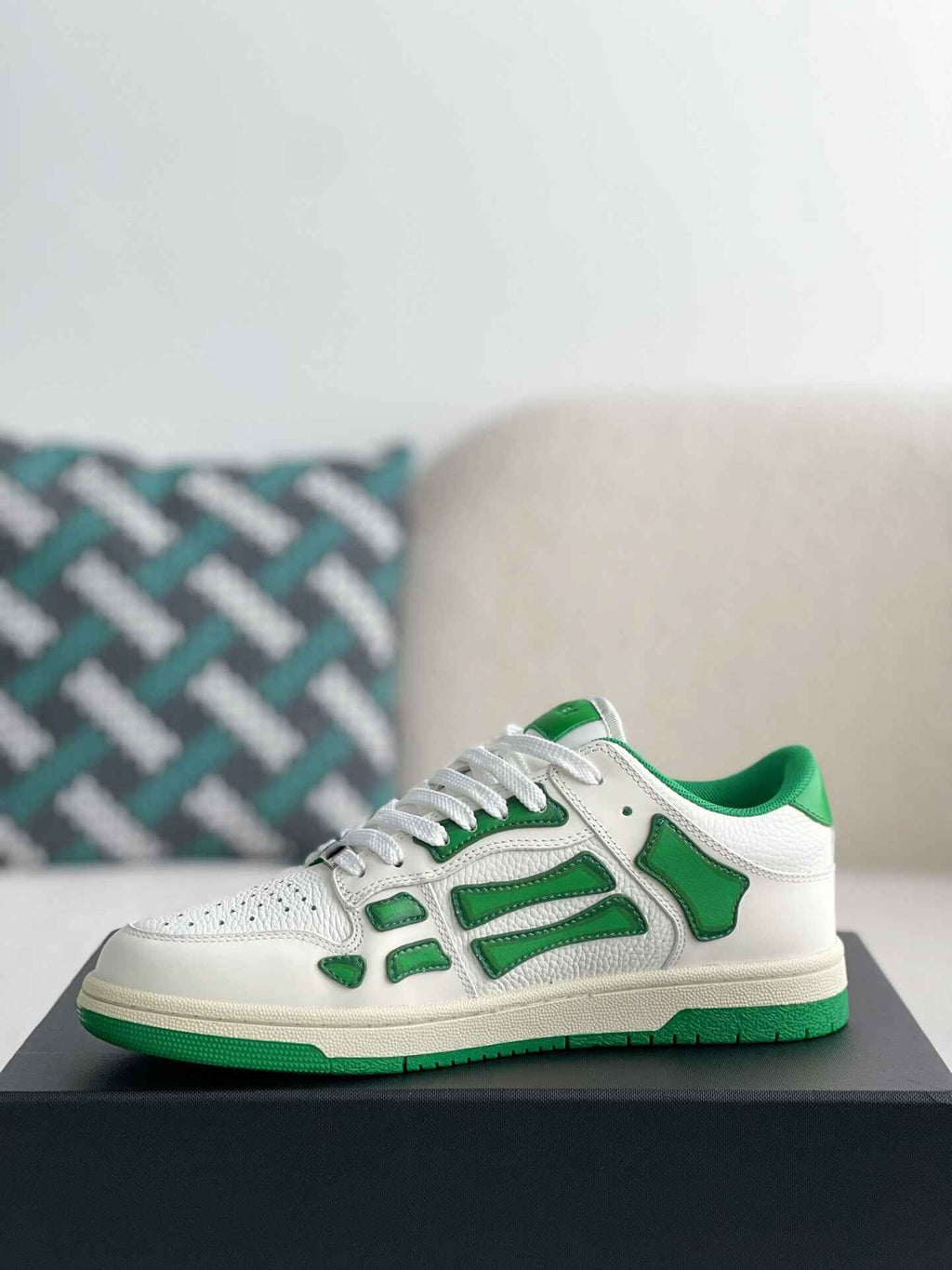 Amiri Skel Top Low – White & Green Grained Leather