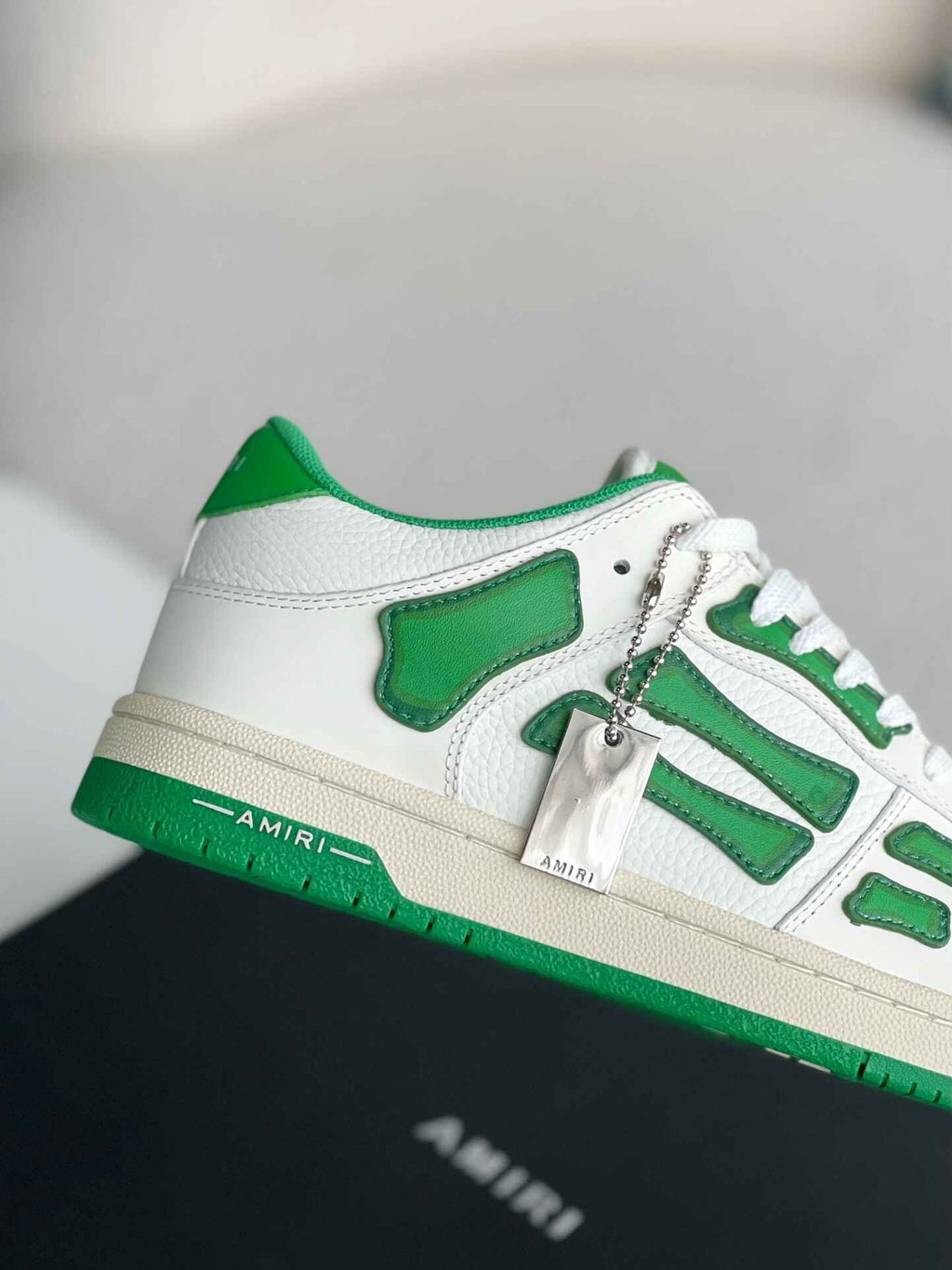 Amiri Skel Top Low – White & Green Grained Leather