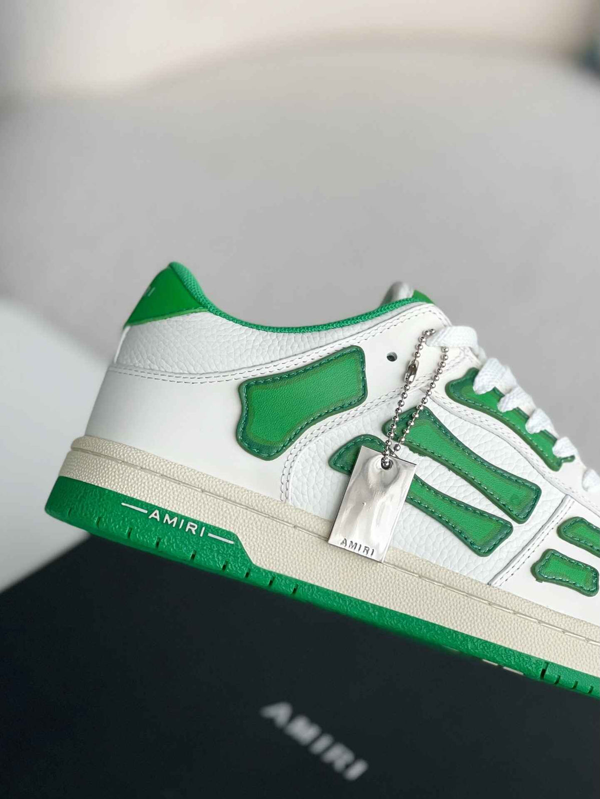Amiri Skel Top Low – White & Green Grained Leather