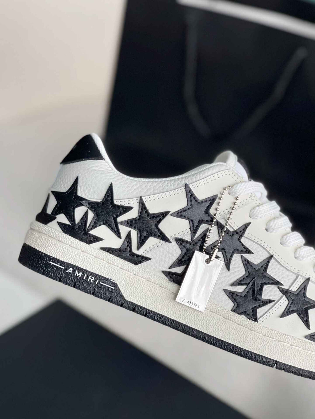 Amiri Star Burst Low – White Grained Leather & Black Stars