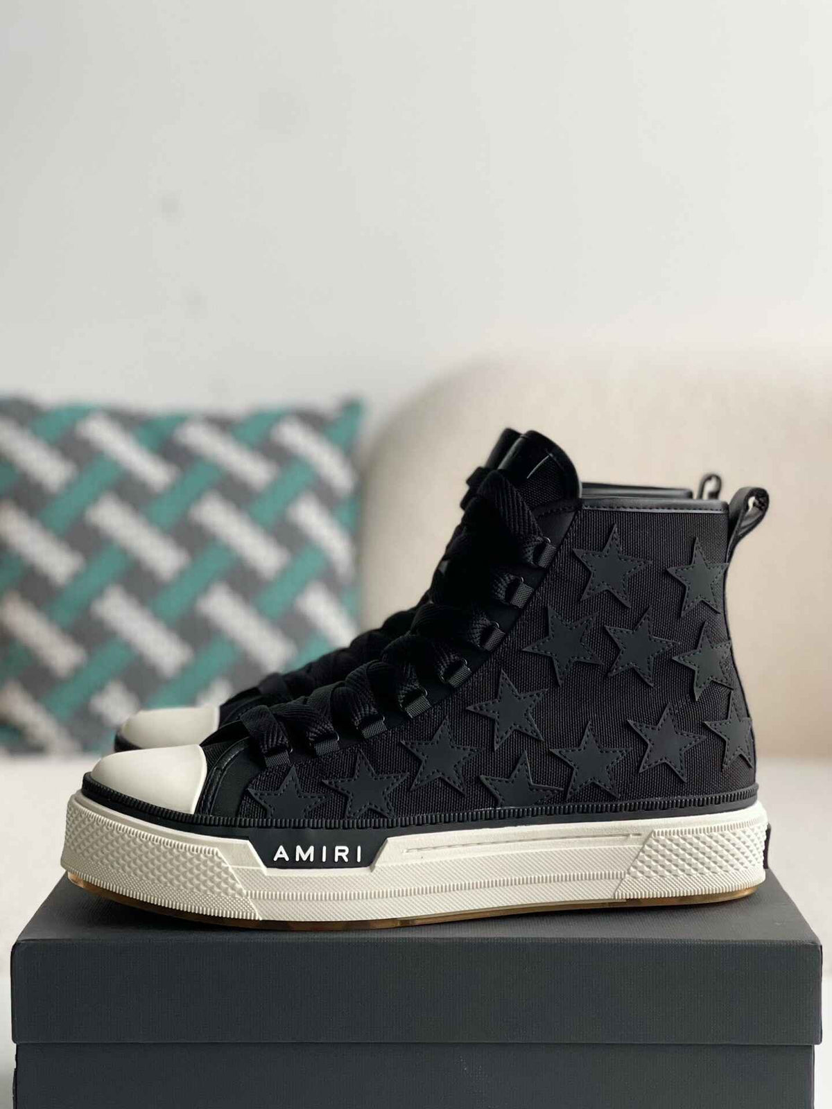 Amiri Star Court High – Black Canvas & Leather Stars