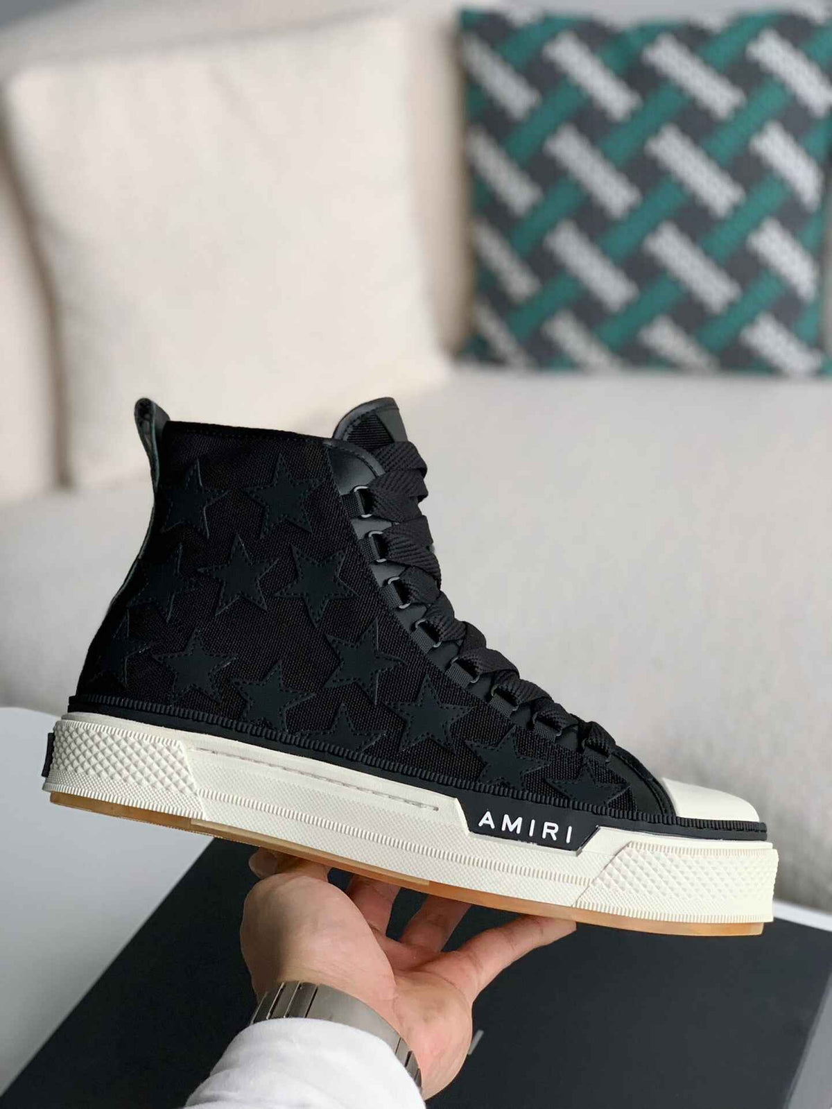 Amiri Star Court High – Black Canvas & Leather Stars