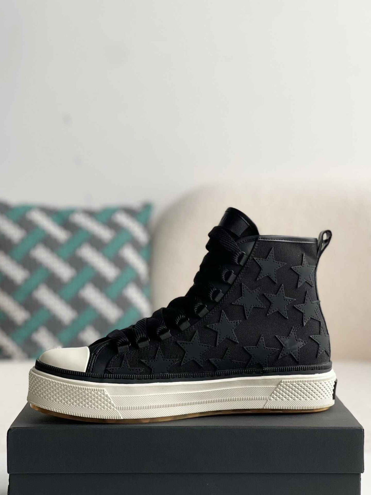 Amiri Star Court High – Black Canvas & Leather Stars