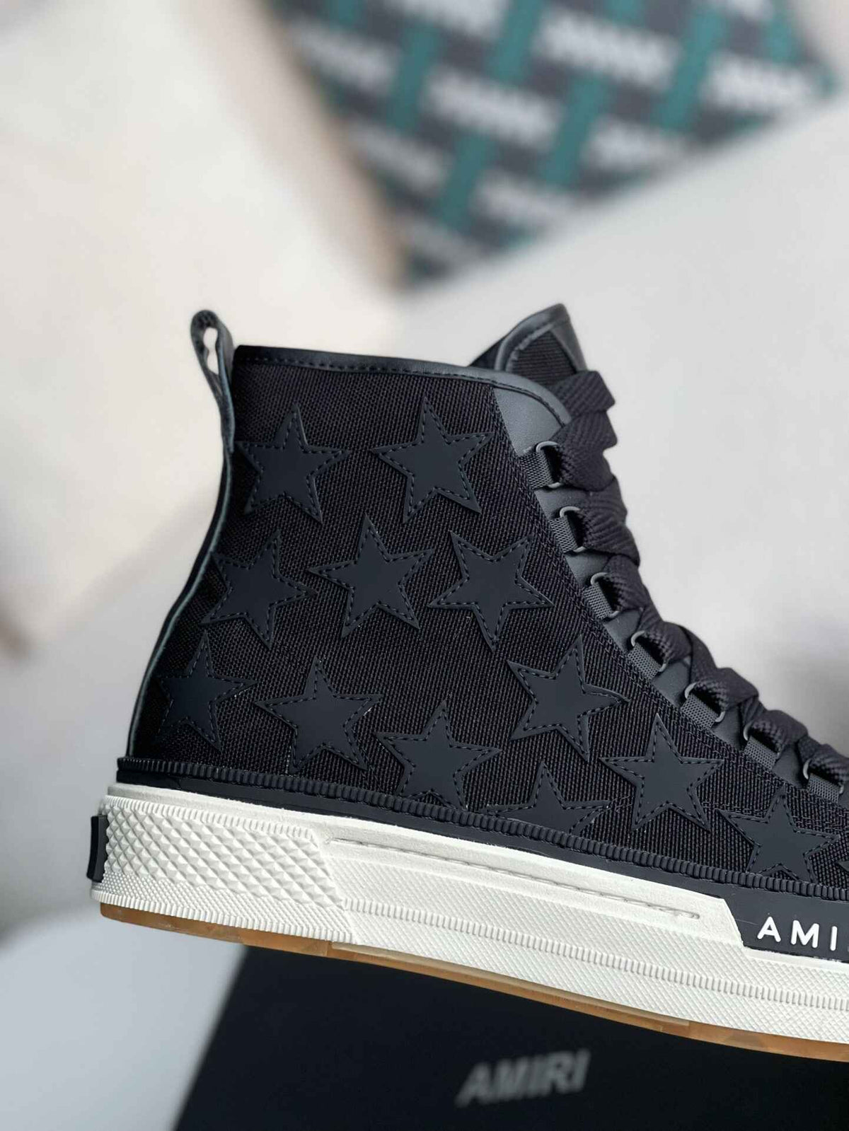 Amiri Star Court High – Black Canvas & Leather Stars