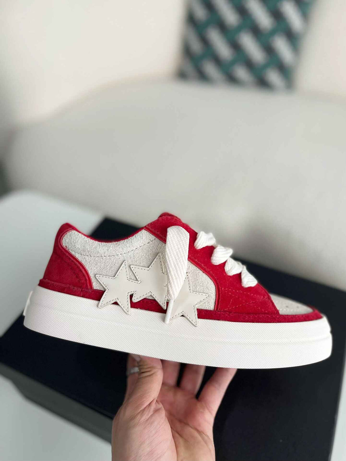 Amiri Star Court Low – Red & Bone Suede