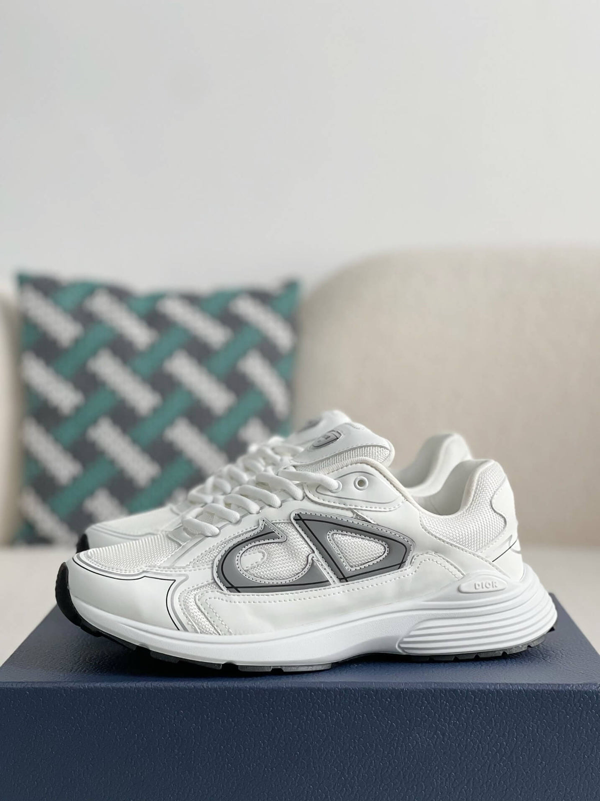 Dior B30 Low-Top Sneaker White Mesh and Technical Fabric with Grey CD Signature and White Rubber Sole