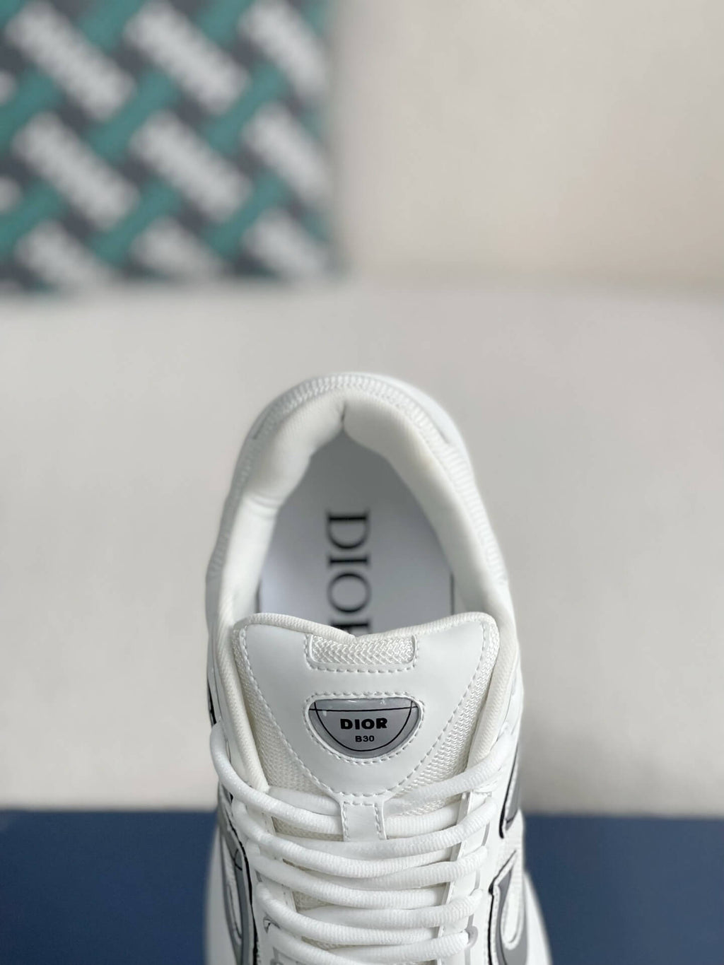 Dior B30 Low-Top Sneaker White Mesh and Technical Fabric with Grey CD Signature and White Rubber Sole