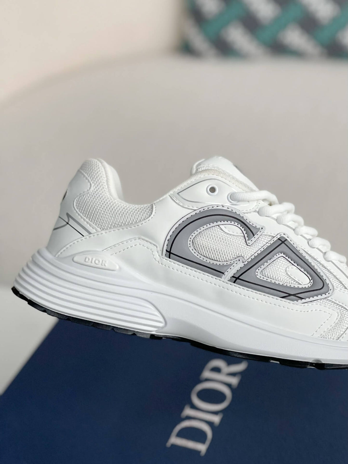 Dior B30 Low-Top Sneaker White Mesh and Technical Fabric with Grey CD Signature and White Rubber Sole