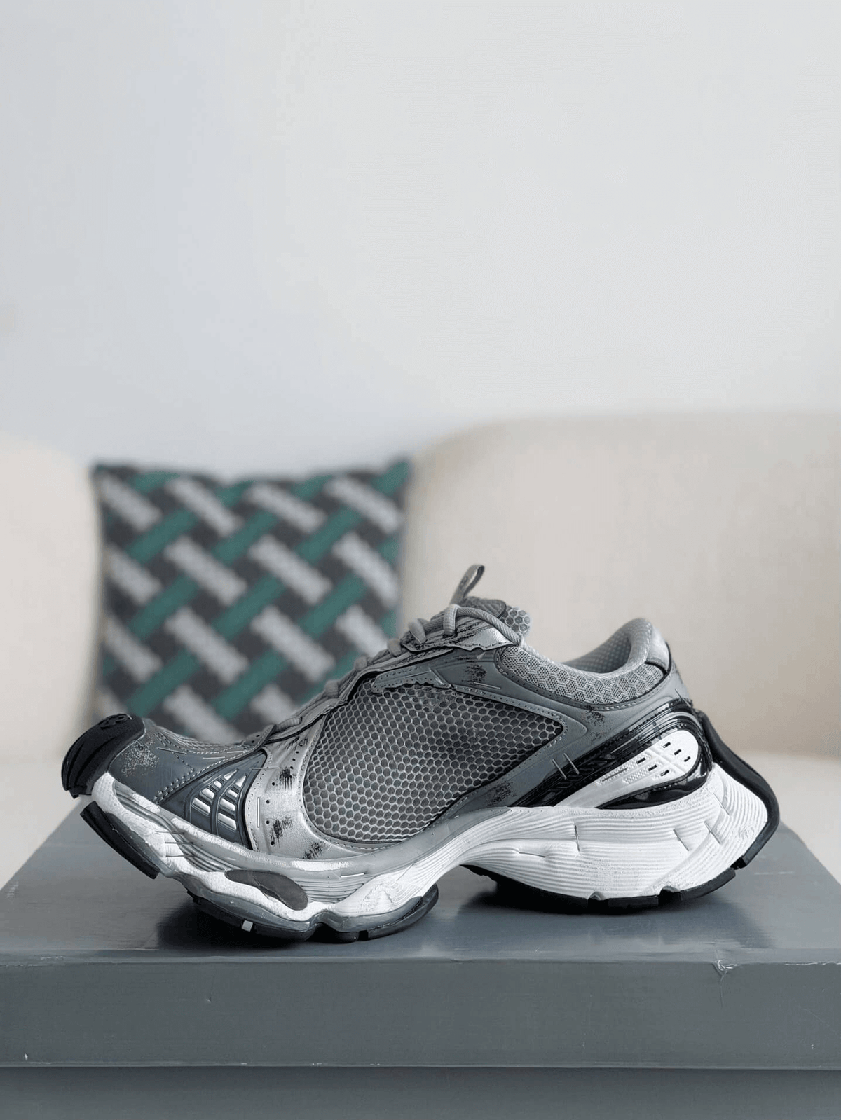 Balenciaga Men's Stapler Sneaker in Grey/ Silver/ Black/ White