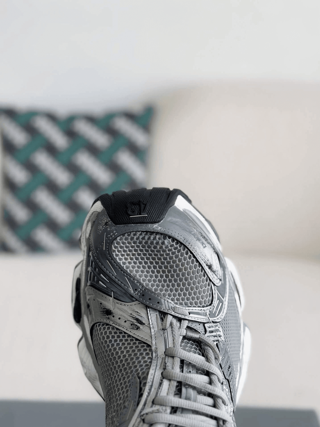 Balenciaga Men's Stapler Sneaker in Grey/ Silver/ Black/ White