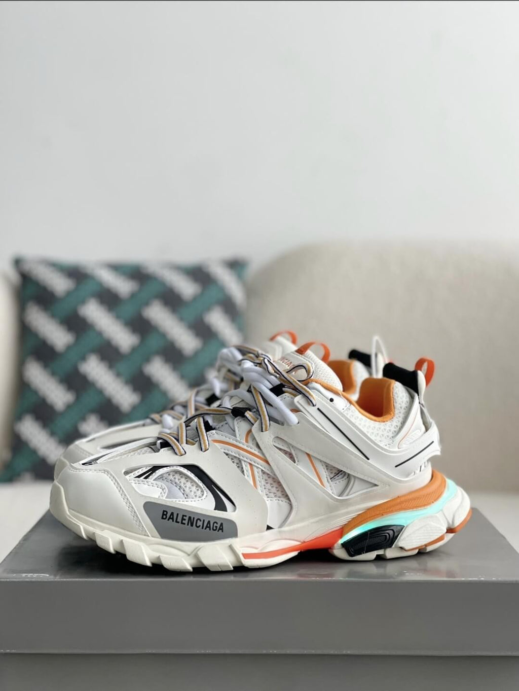 Balenciaga Track Sneaker – White, Orange & Neon Yellow