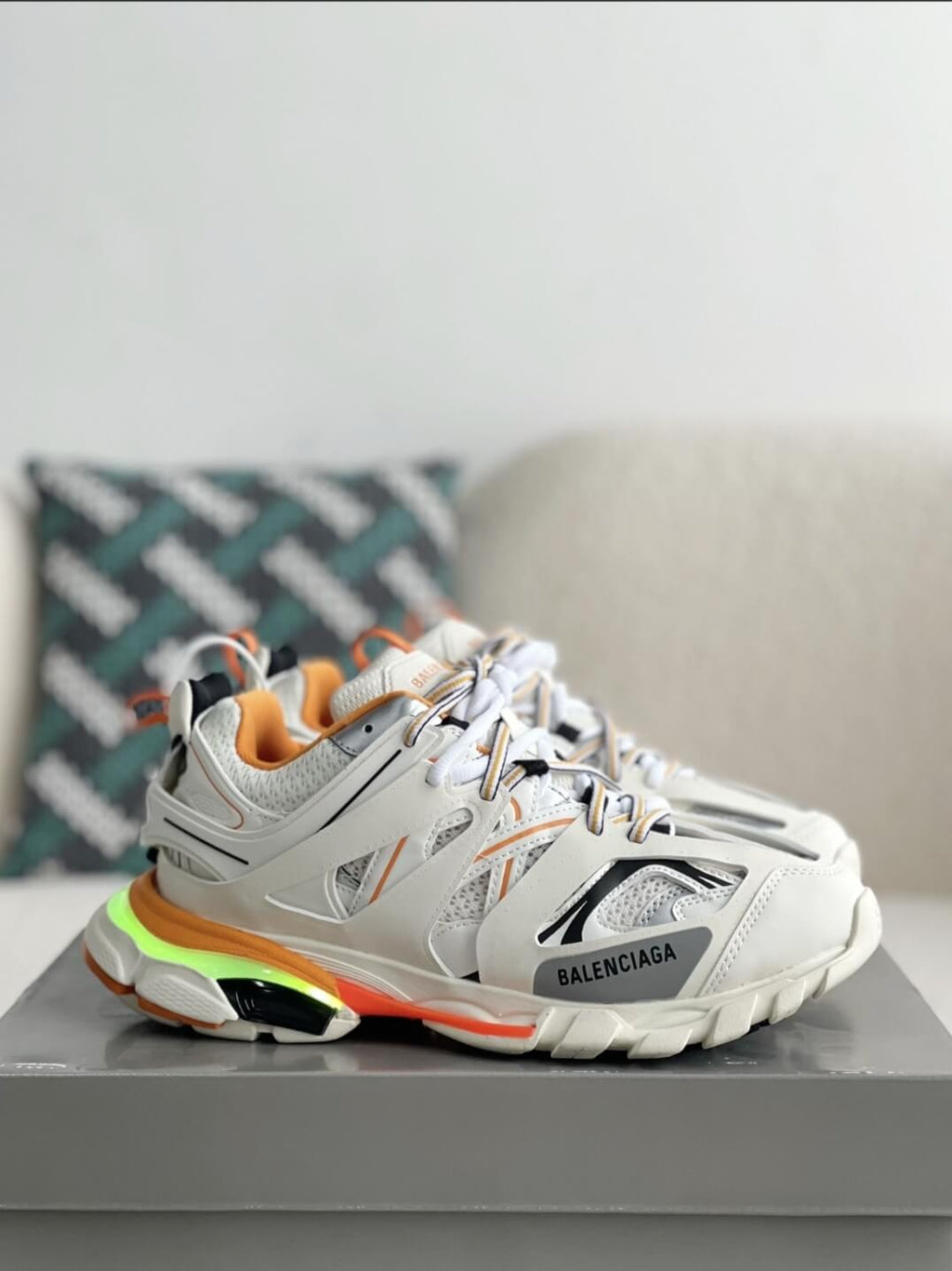 Balenciaga Track Sneaker – White, Orange & Neon Yellow
