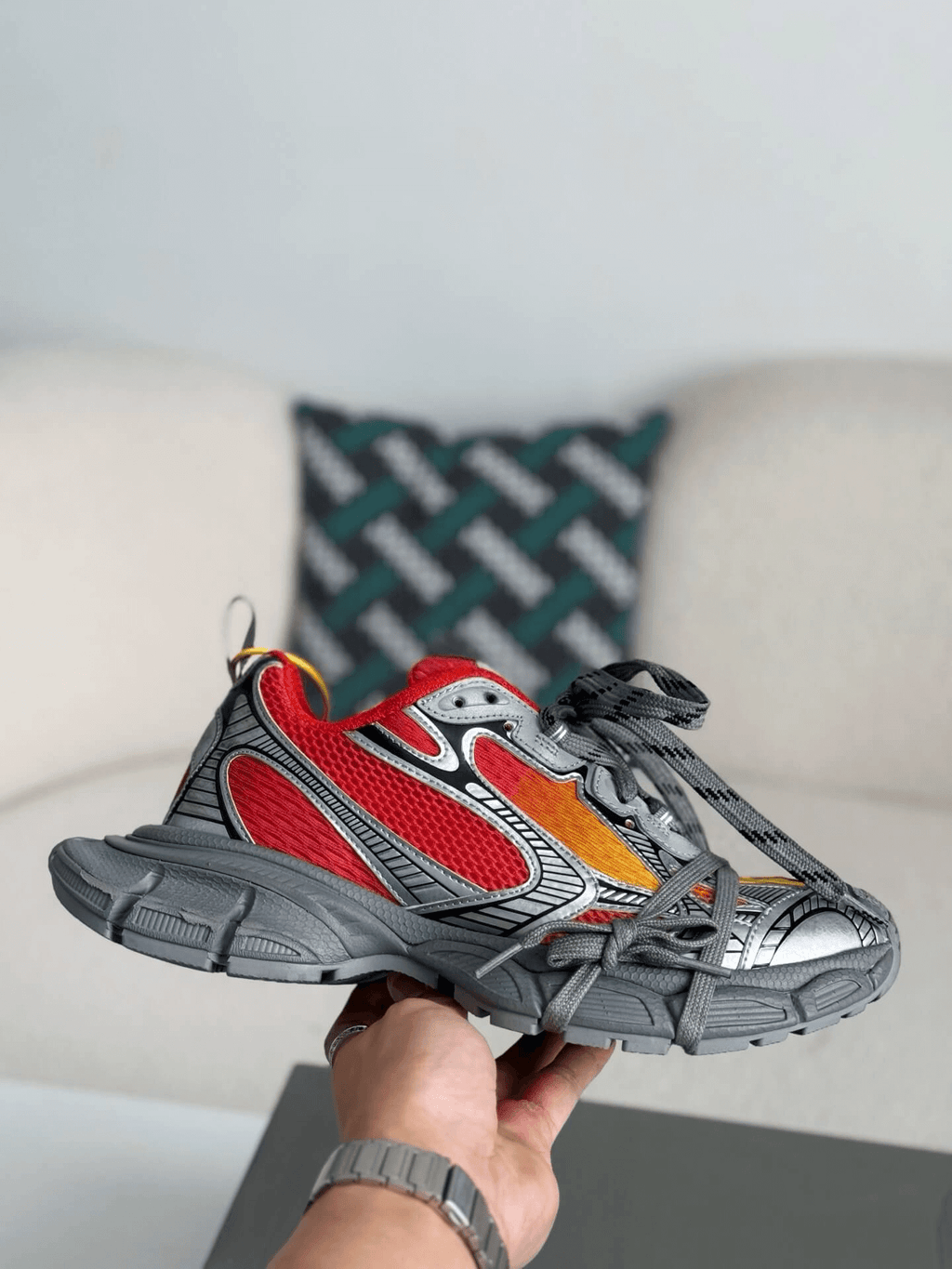 Balenciaga 3XL Sneaker – Red, Yellow & Metallic Silver