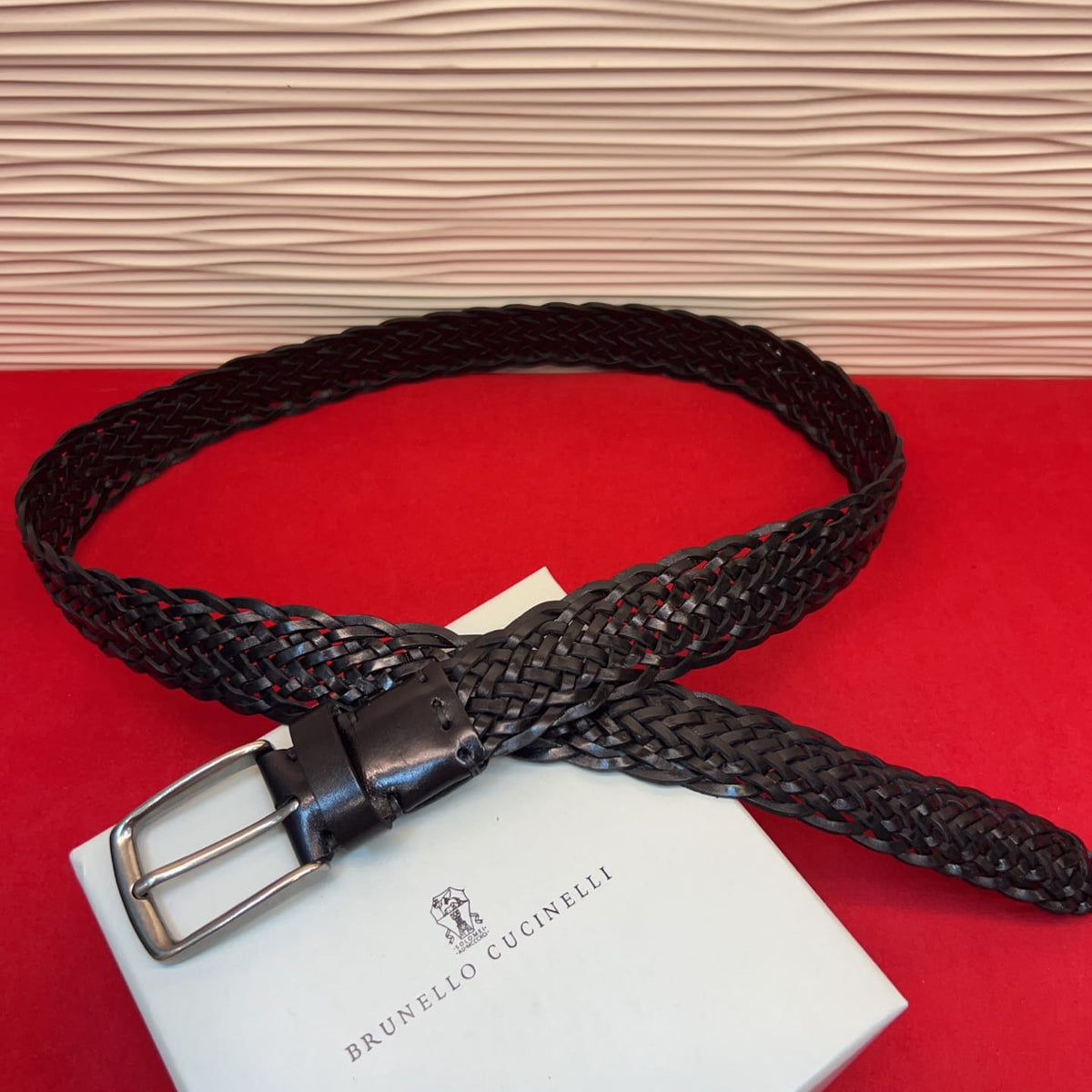 Brunello Cucinelli Woven Leather Belt Black Hand-Woven Calfskin