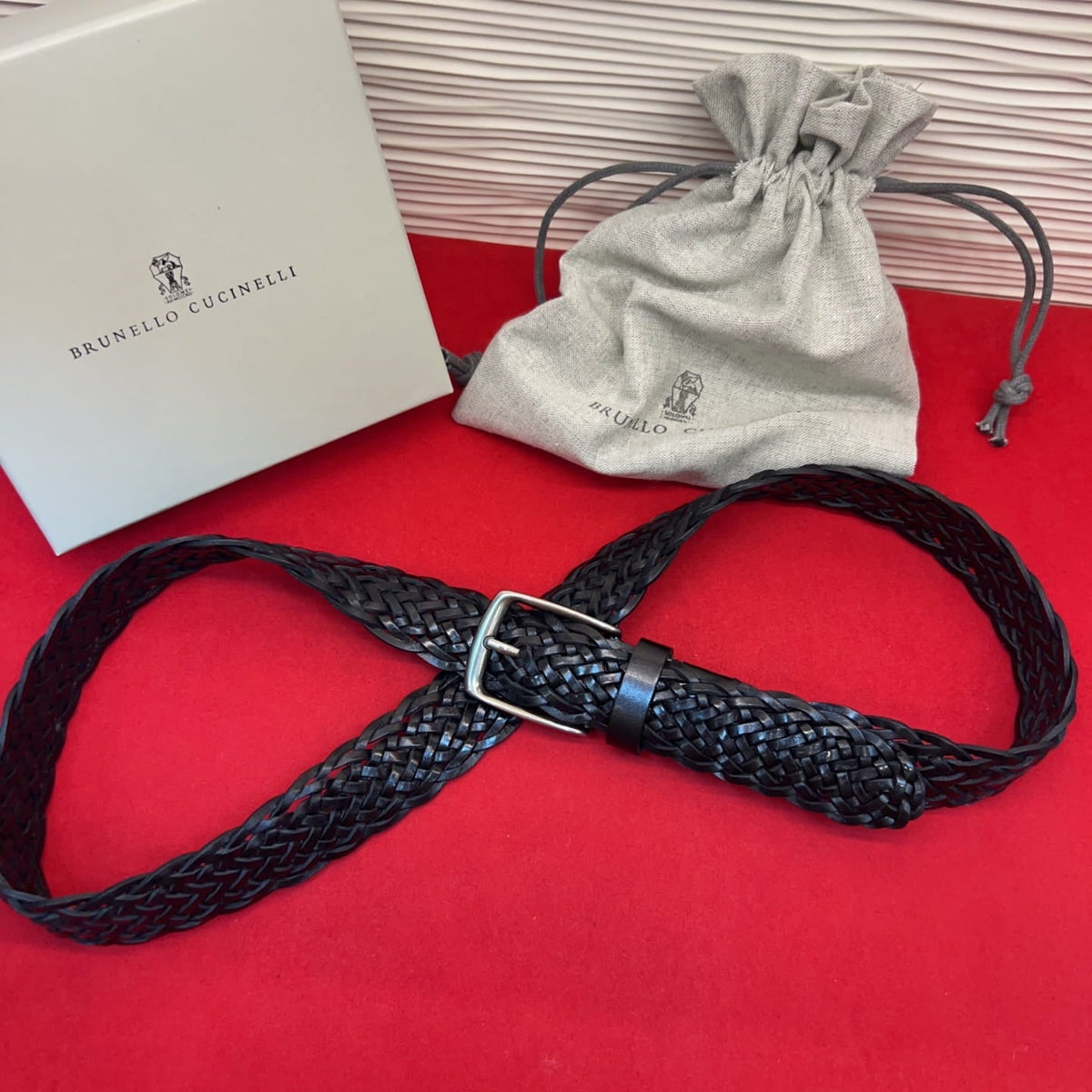 Brunello Cucinelli Woven Leather Belt Black Hand-Woven Calfskin
