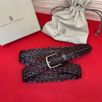 Brunello Cucinelli Woven Leather Belt Dark Brown Hand-Woven Calfskin