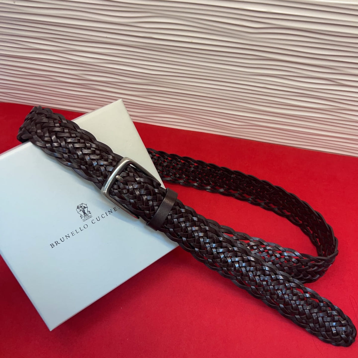 Brunello Cucinelli Woven Leather Belt Dark Brown Hand-Woven Calfskin